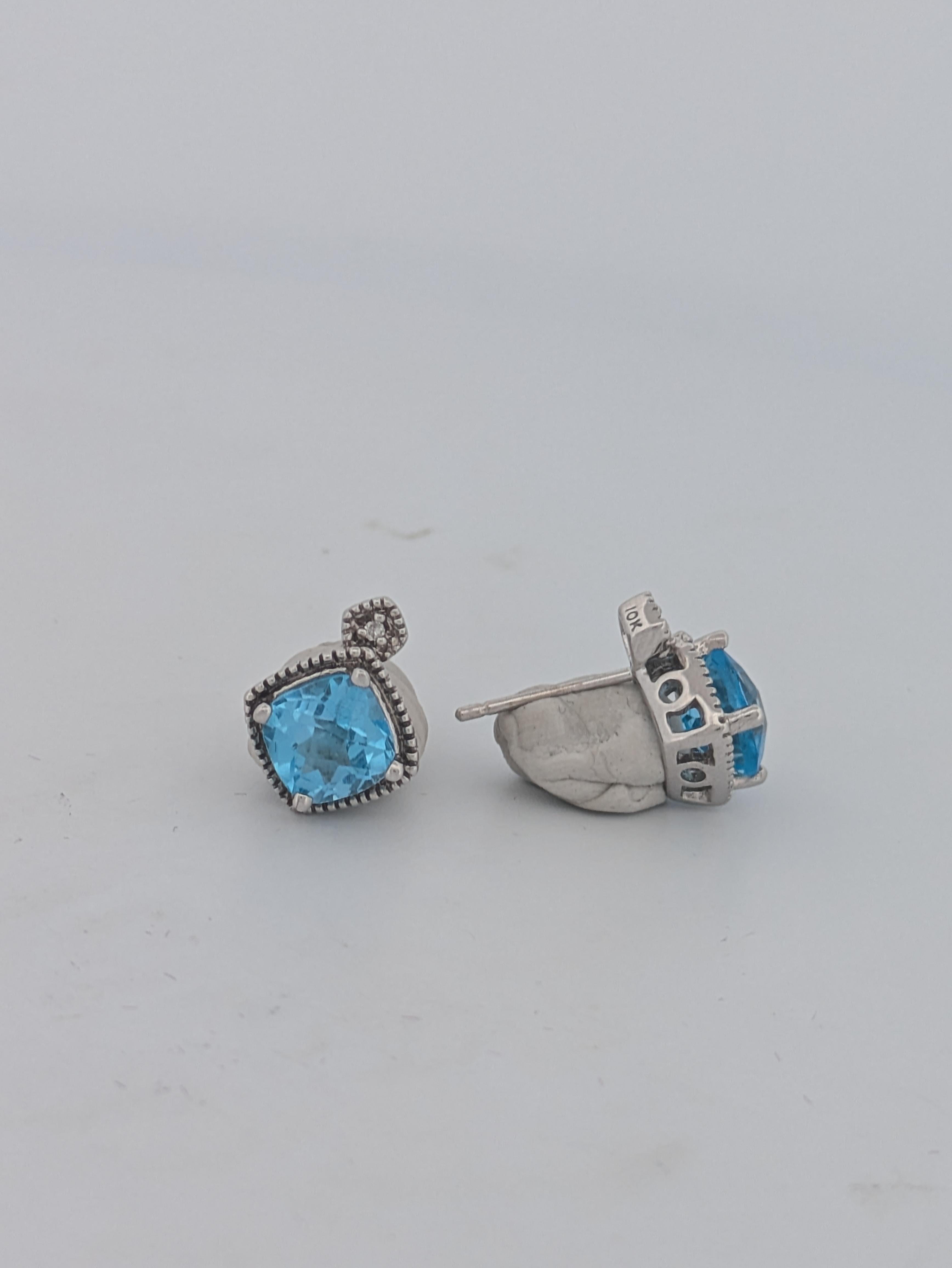 Women's Bernadette .23 Ctw Blue Topaz 14k White Gold Stud Earrings Sterling Silver For Sale