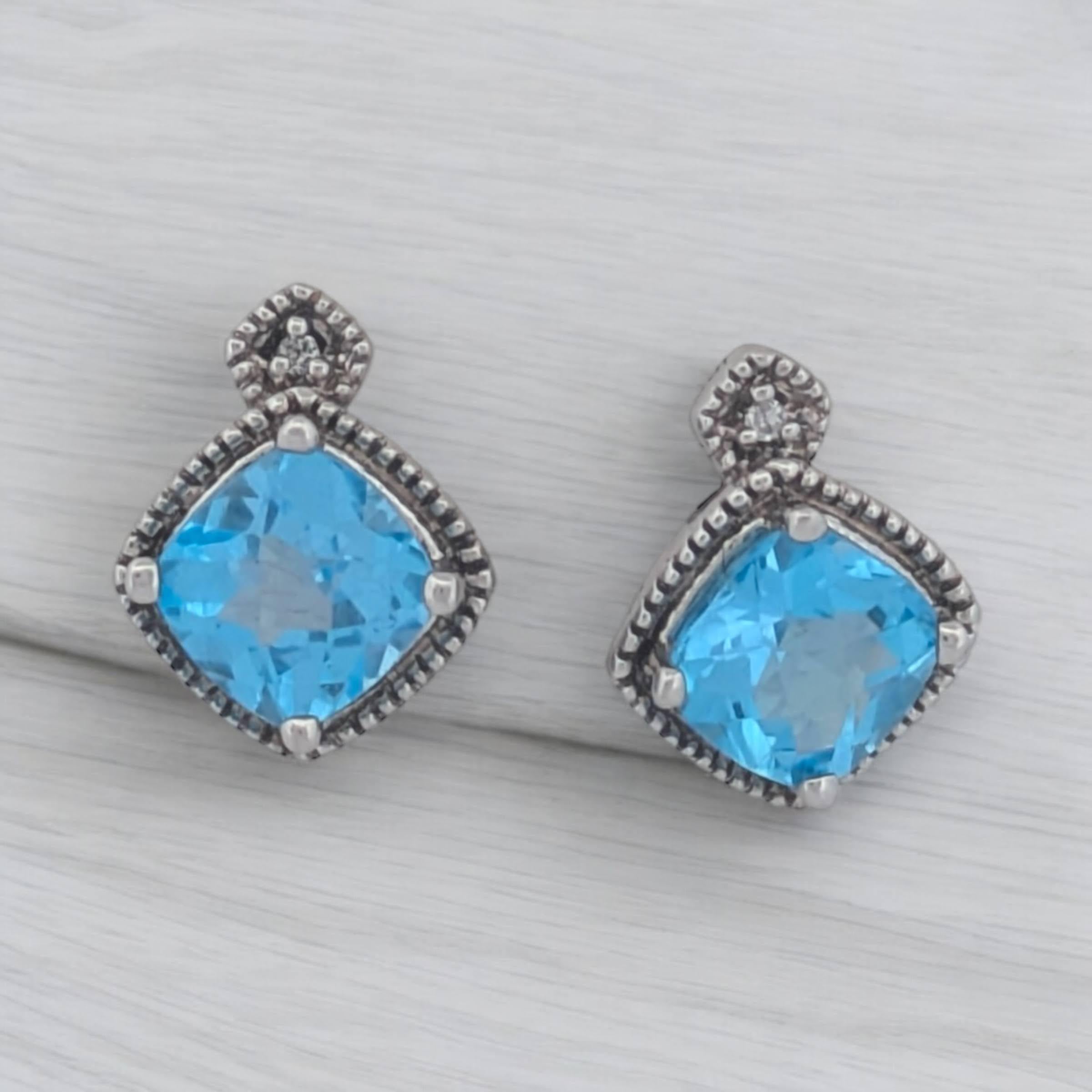 Bernadette .23 Ctw Blue Topaz 14k White Gold Stud Earrings Sterling Silver For Sale 1