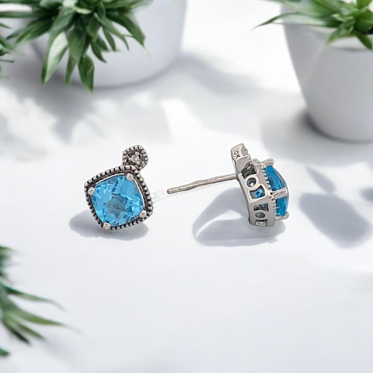 Bernadette .23 Ctw Blue Topaz 14k White Gold Stud Earrings Sterling Silver For Sale 2
