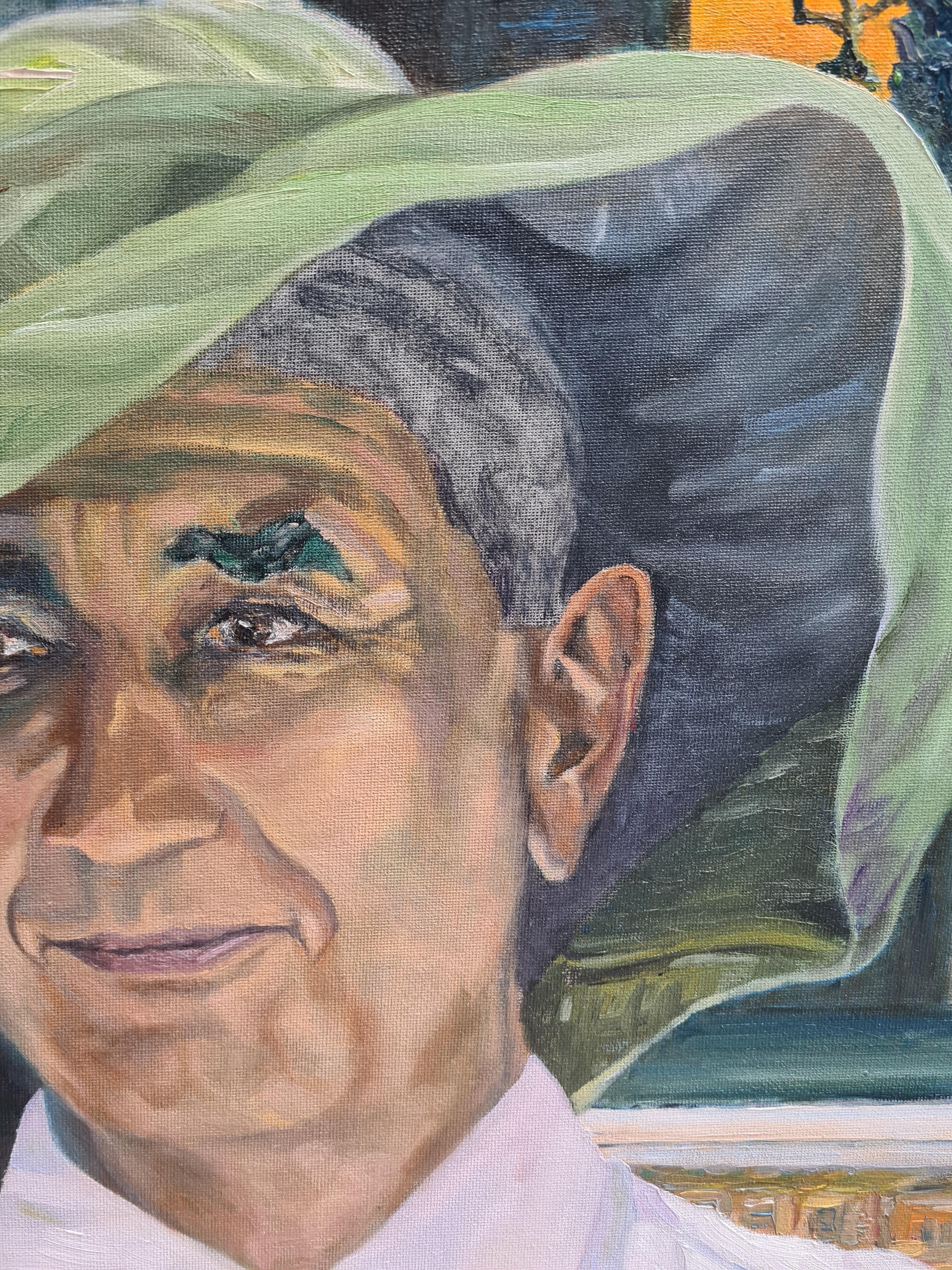 Marc, Portrait dans un paysage, huile sur panneau de lin contemporaine  en vente 6