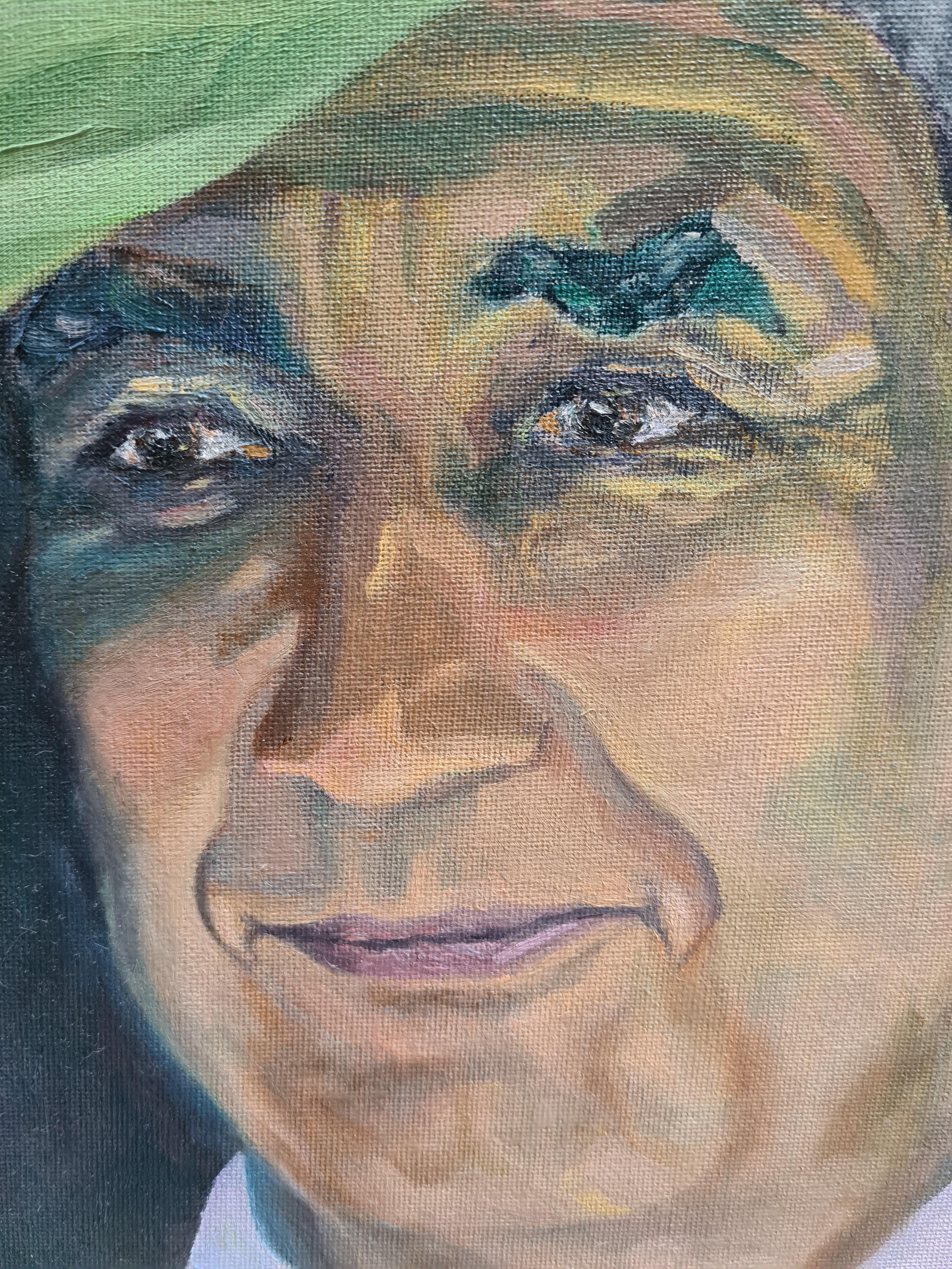 Marc, Portrait dans un paysage, huile sur panneau de lin contemporaine  en vente 7