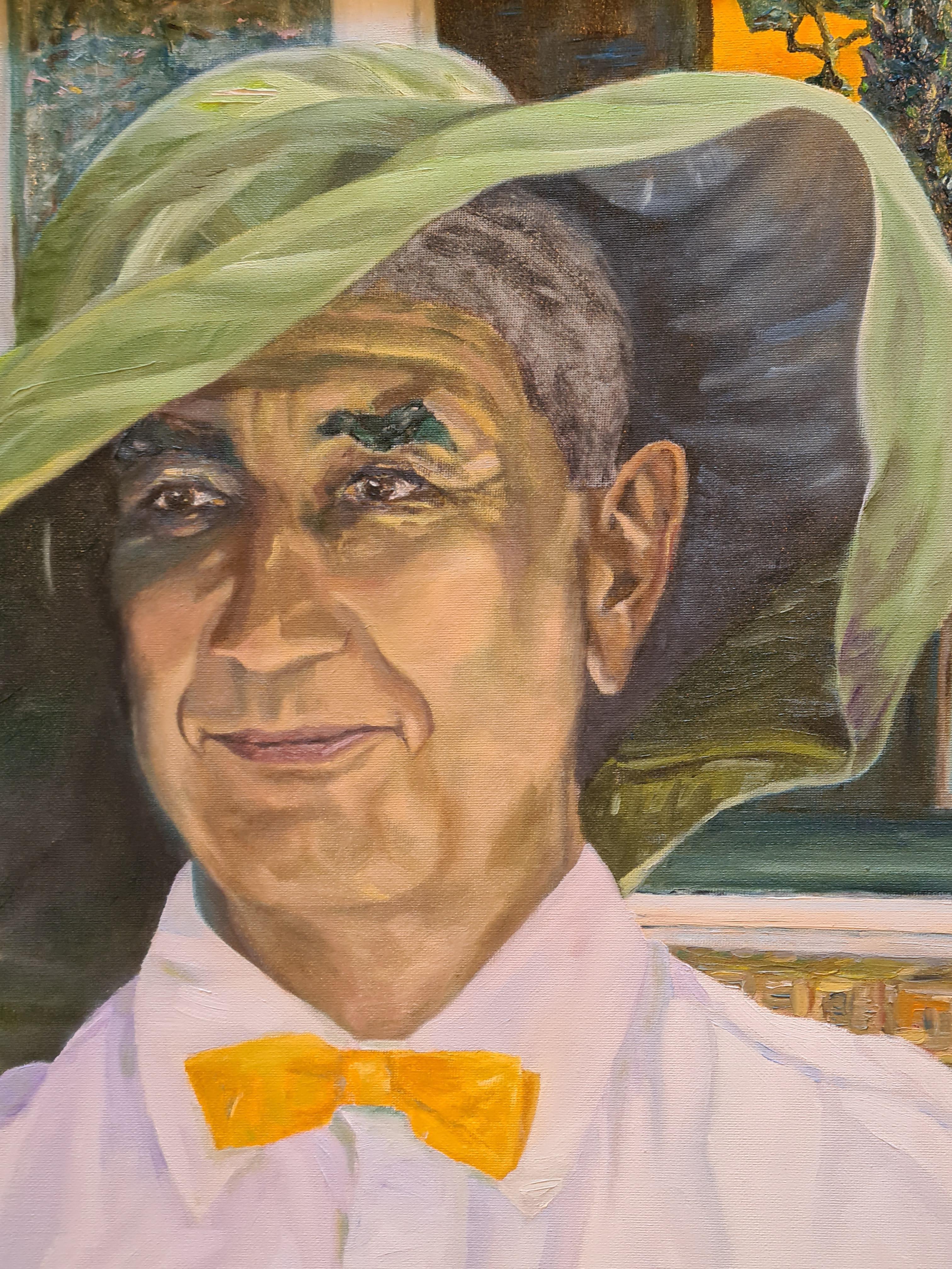 Marc, Portrait dans un paysage, huile sur panneau de lin contemporaine  en vente 1