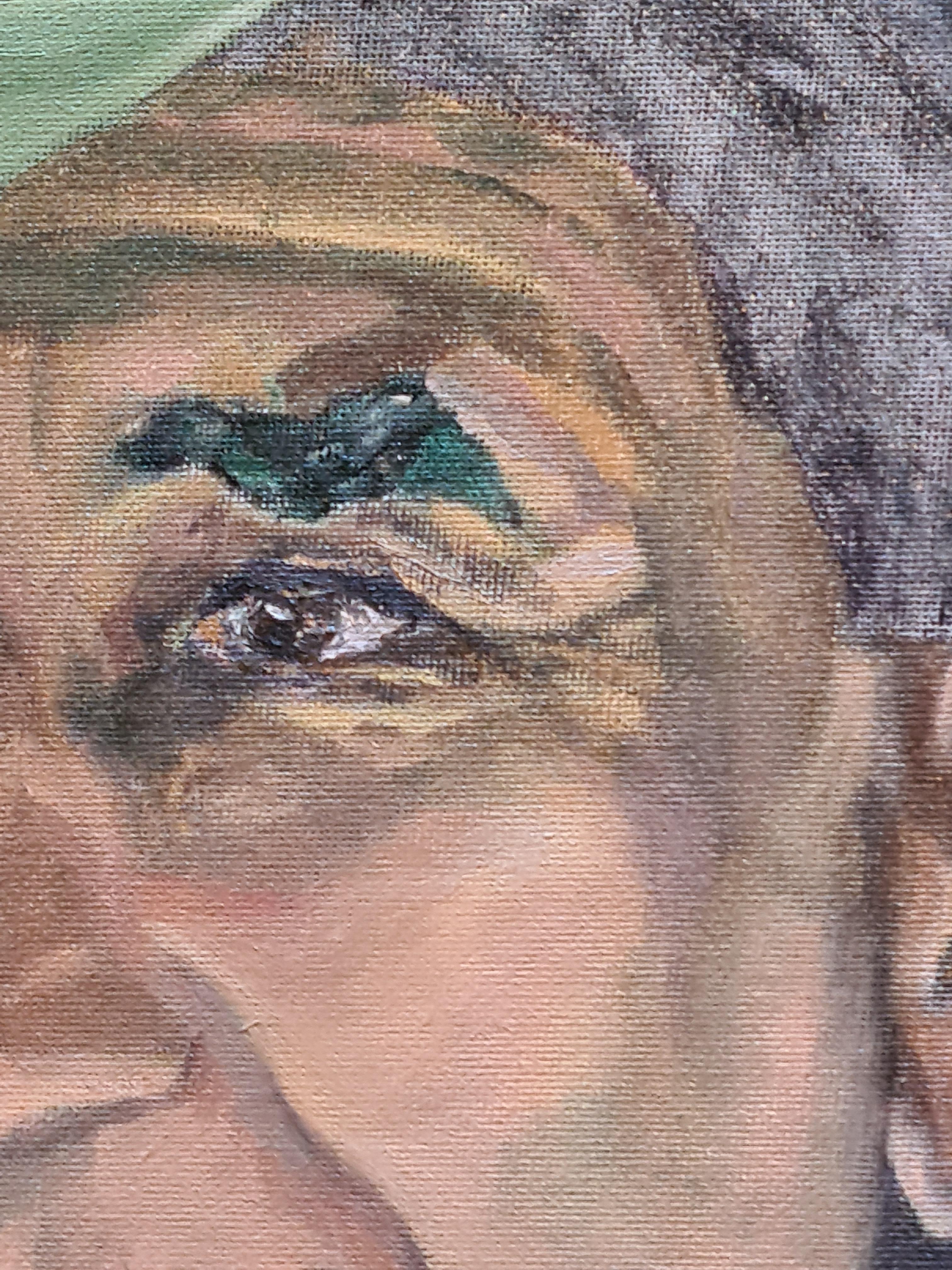 Marc, Portrait dans un paysage, huile sur panneau de lin contemporaine  en vente 3