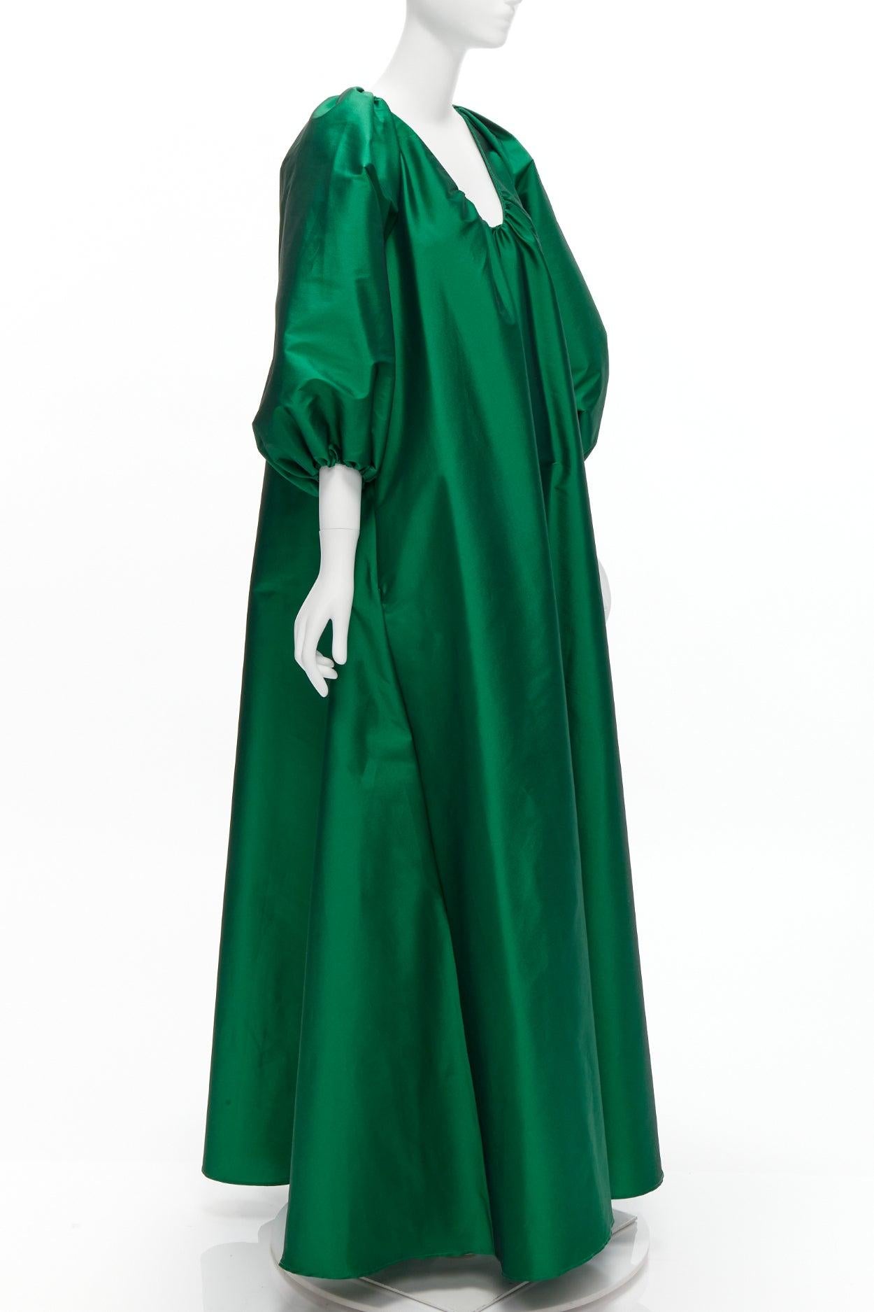 BERNADETTE green puff sleeves scoop neck raglan balloon midi dress IT36 XXS In Excellent Condition In Hong Kong, NT