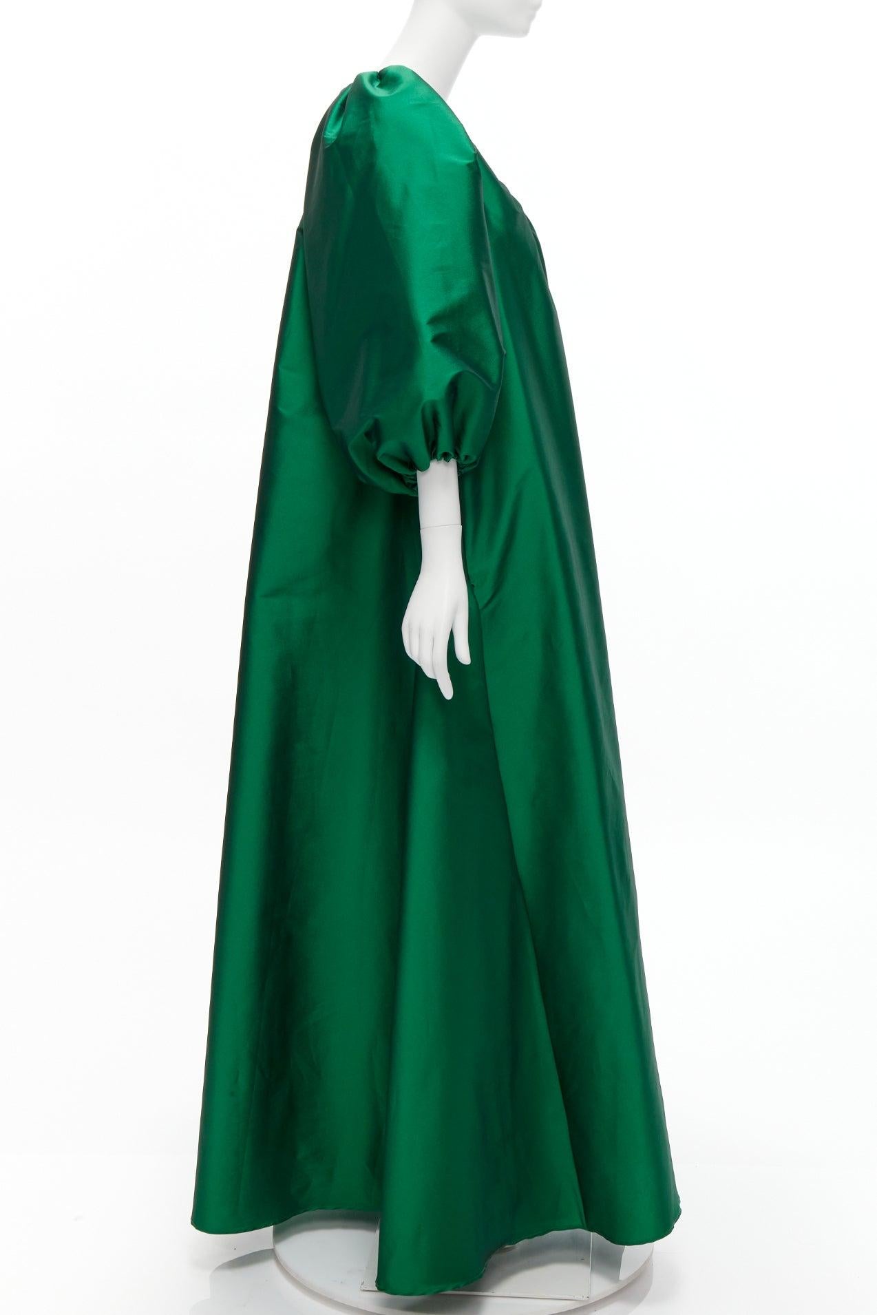 Women's BERNADETTE green puff sleeves scoop neck raglan balloon midi dress IT36 XXS