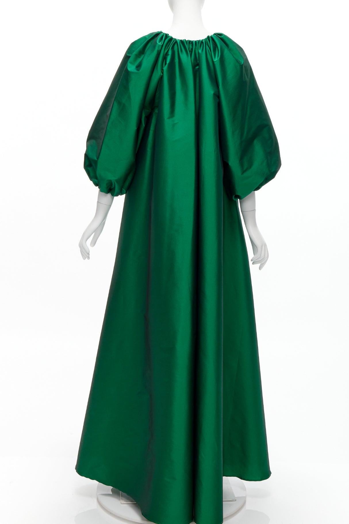BERNADETTE green puff sleeves scoop neck raglan balloon midi dress IT36 XXS 1