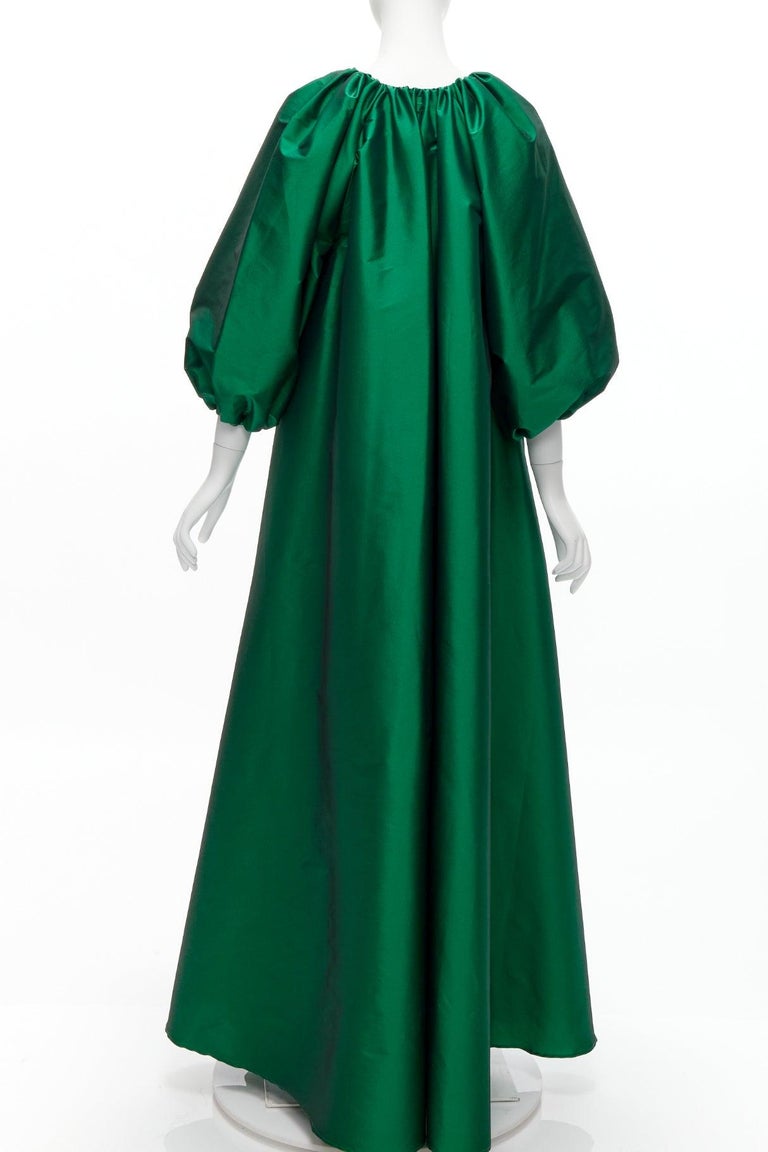 BERNADETTE green puff sleeves scoop neck raglan balloon midi dress IT36 XXS  at 1stDibs