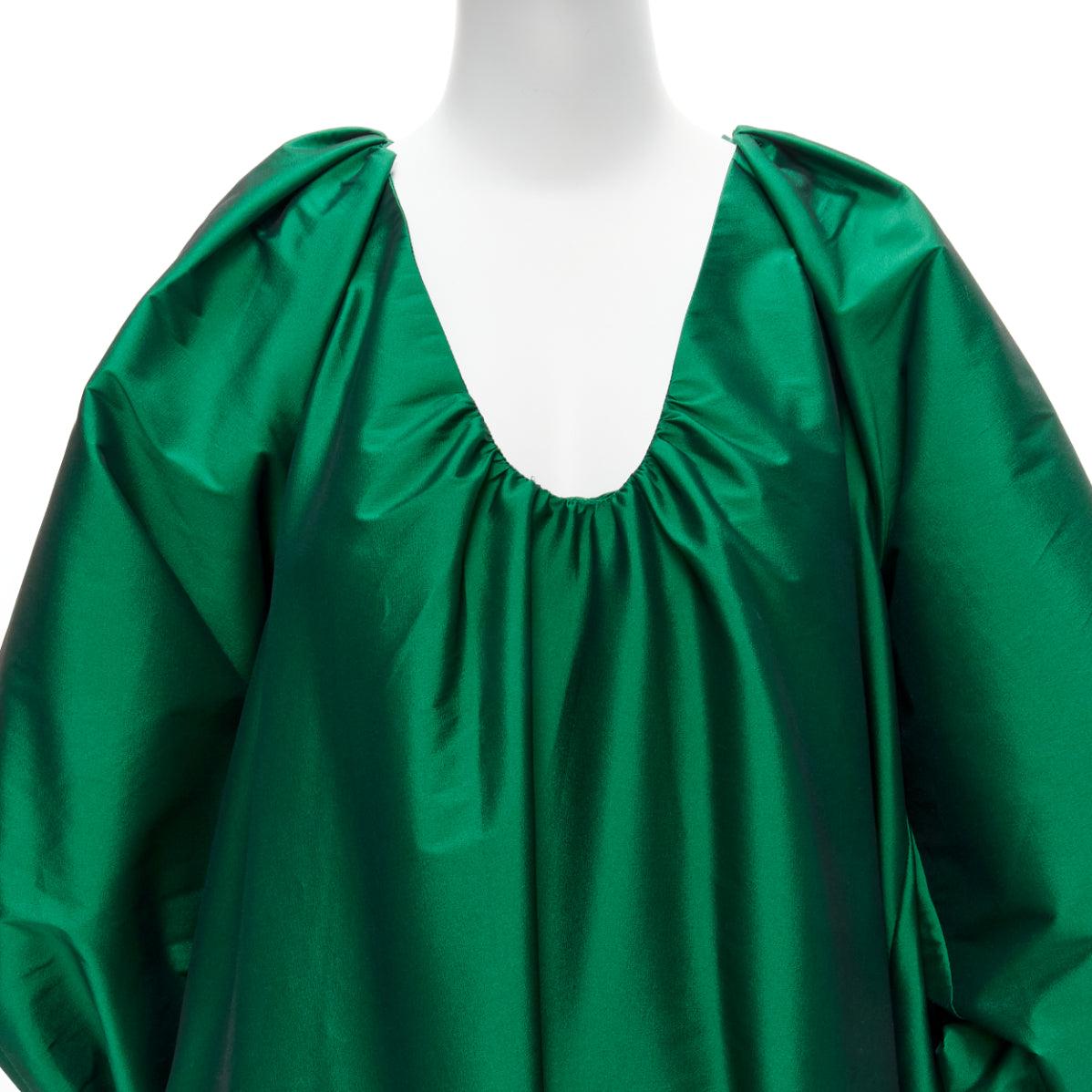 BERNADETTE green puff sleeves scoop neck raglan balloon midi dress IT36 XXS 4