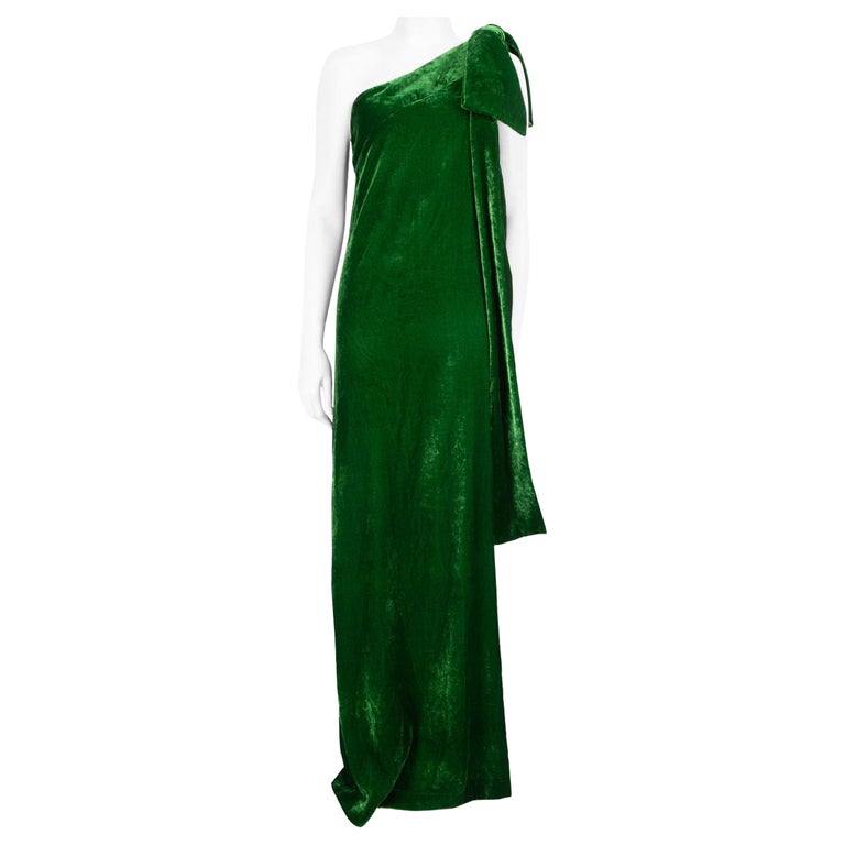 Bernadette Green Velvet One Shoulder Gown Size M at 1stDibs