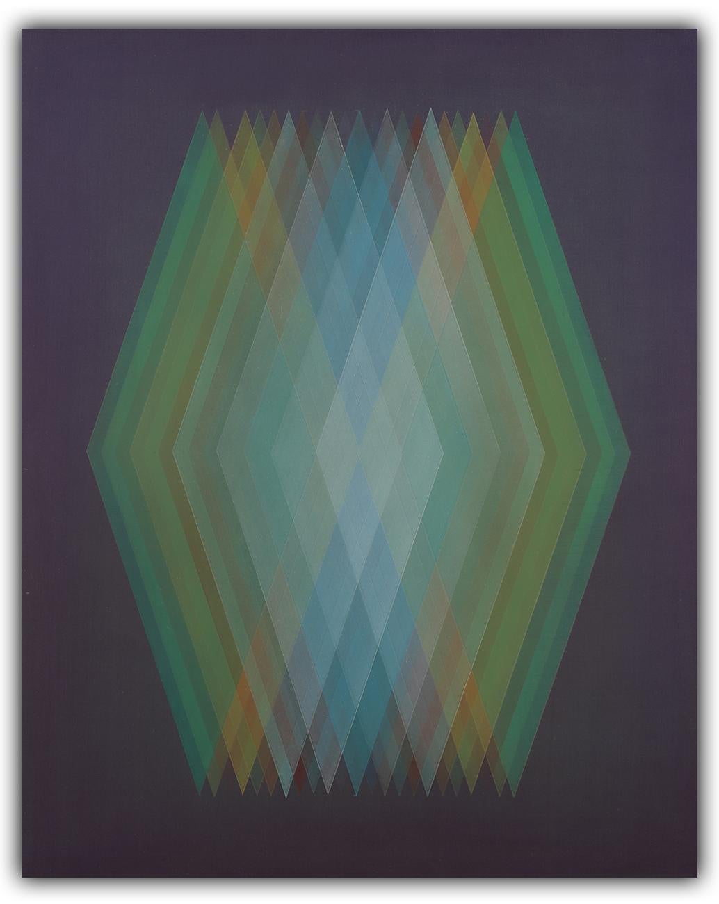 Bernadette Jiyong Frank Abstract Painting - Prism (Cyan-Orange-Green) (Abstract painting)