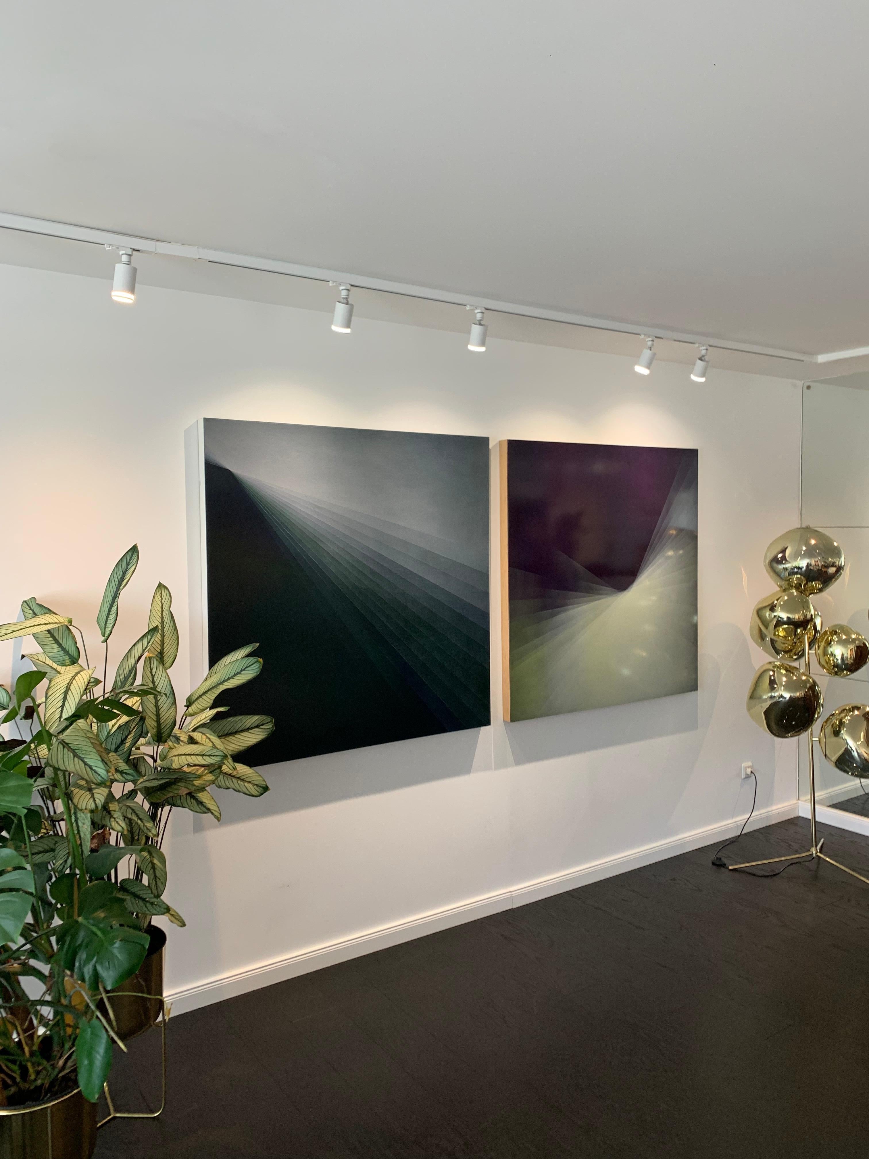 Refraction Green by Bernadette Jiyong Frank - Contemporary abstract oil painting For Sale 12