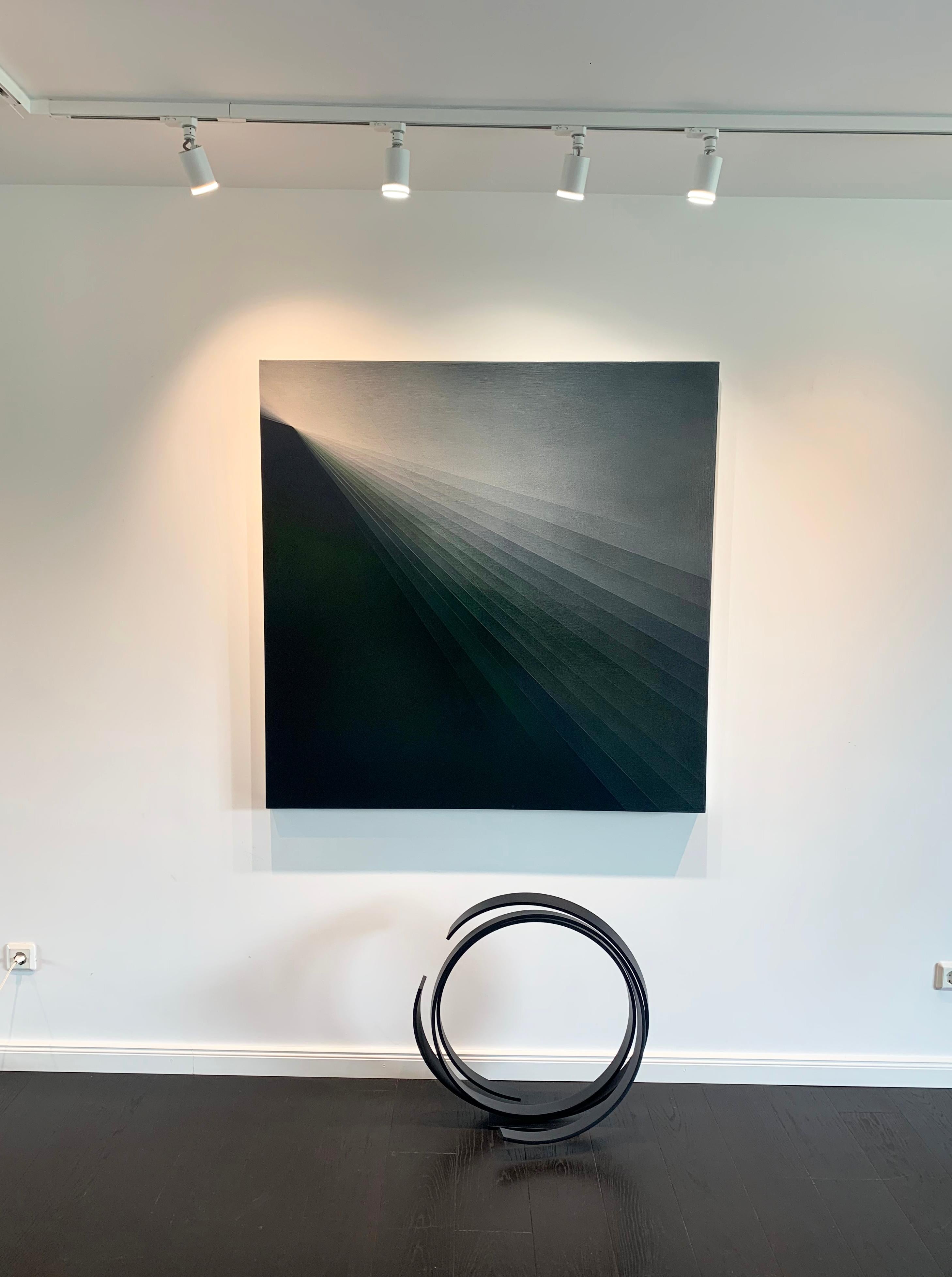 Refraction Green by Bernadette Jiyong Frank - Contemporary abstract oil painting For Sale 1