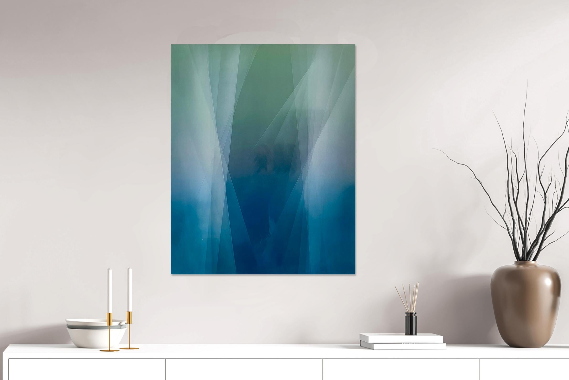 Refraction of Blue and Green by Bernadette Jiyong Frank - Contemporary Painting For Sale 10