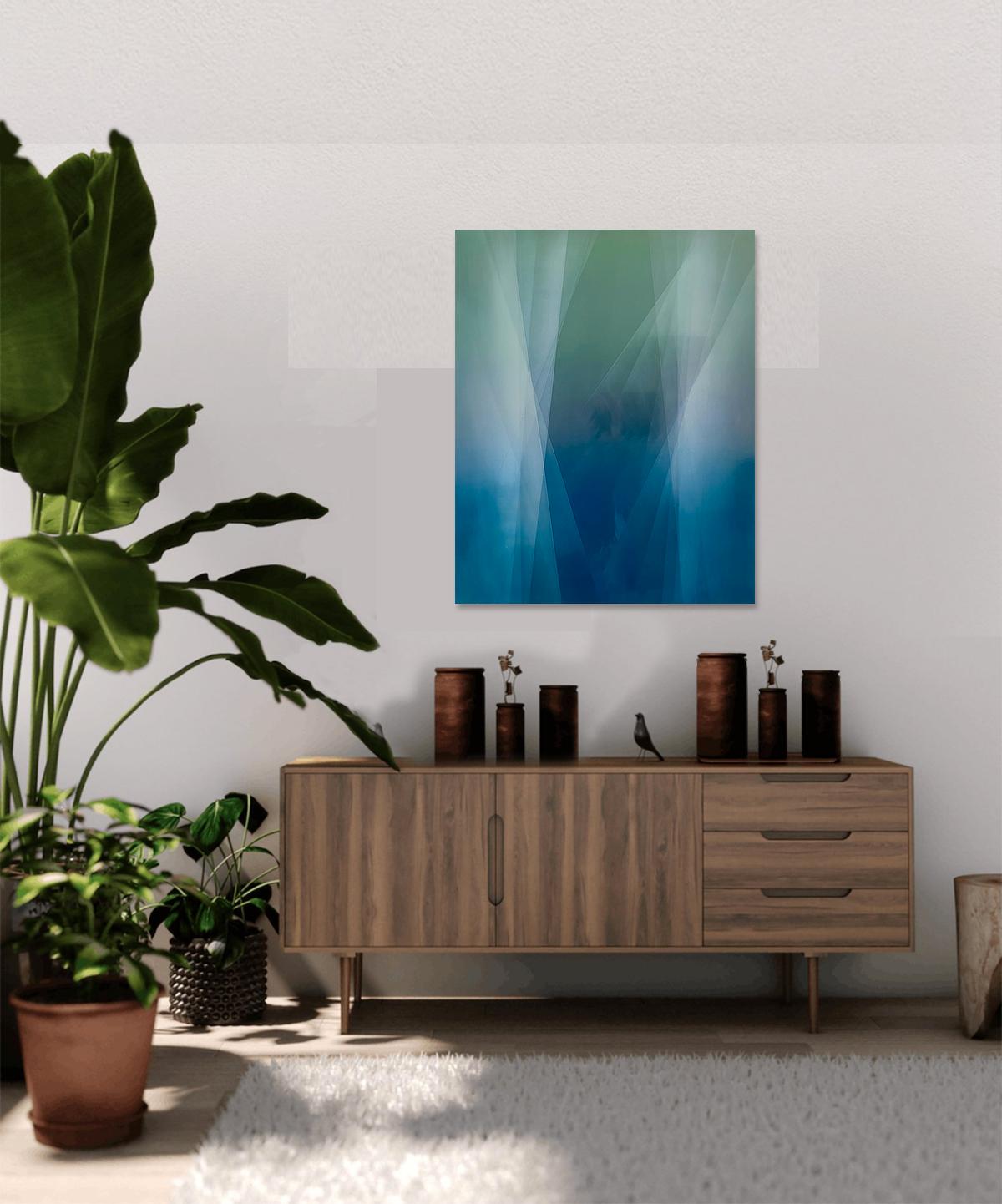 Refraction of Blue and Green by Bernadette Jiyong Frank - Contemporary Painting For Sale 3