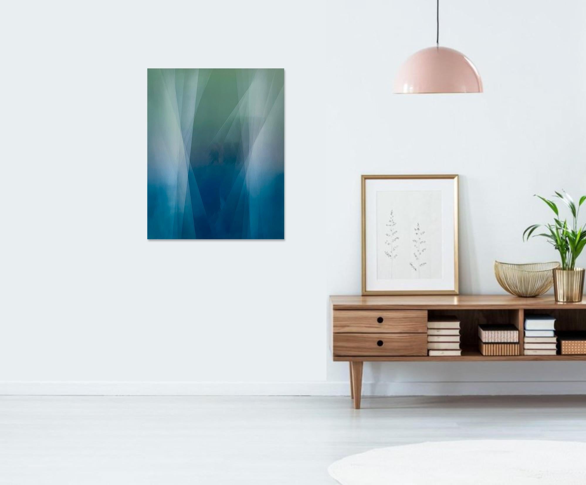 Refraction of Blue and Green by Bernadette Jiyong Frank - Contemporary Painting For Sale 7