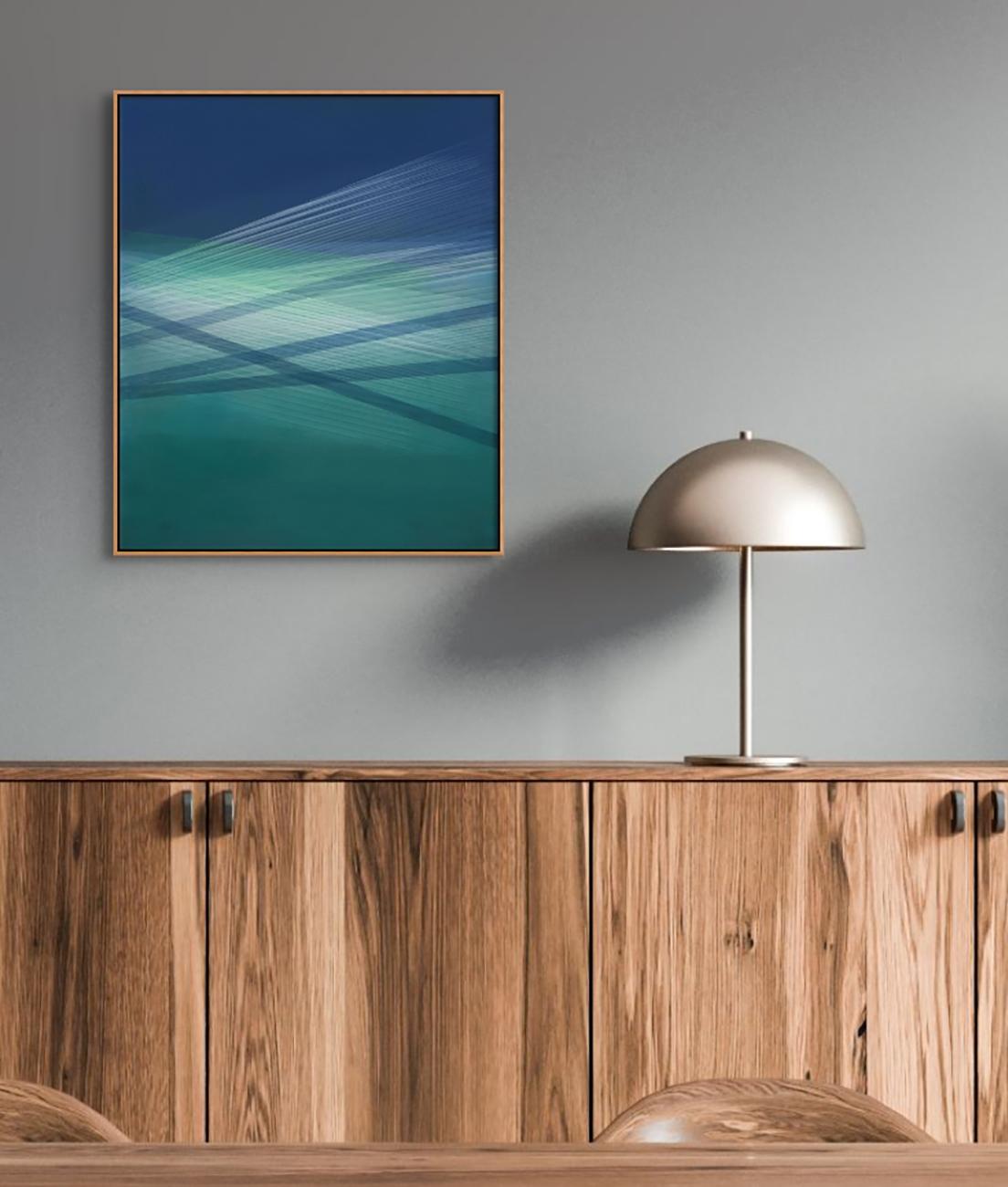 Paesaggio marino (Indigo-Turquoise Green) (Pittura astratta) - Painting Astratto di Bernadette Jiyong Frank
