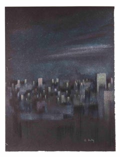 Die Gebäude in der Nacht  - Mixed Media von Bernadette Kelly - 1980er Jahre