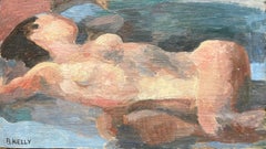 Óleo modernista francés del siglo XX Dama desnuda recostada en una postura onírica