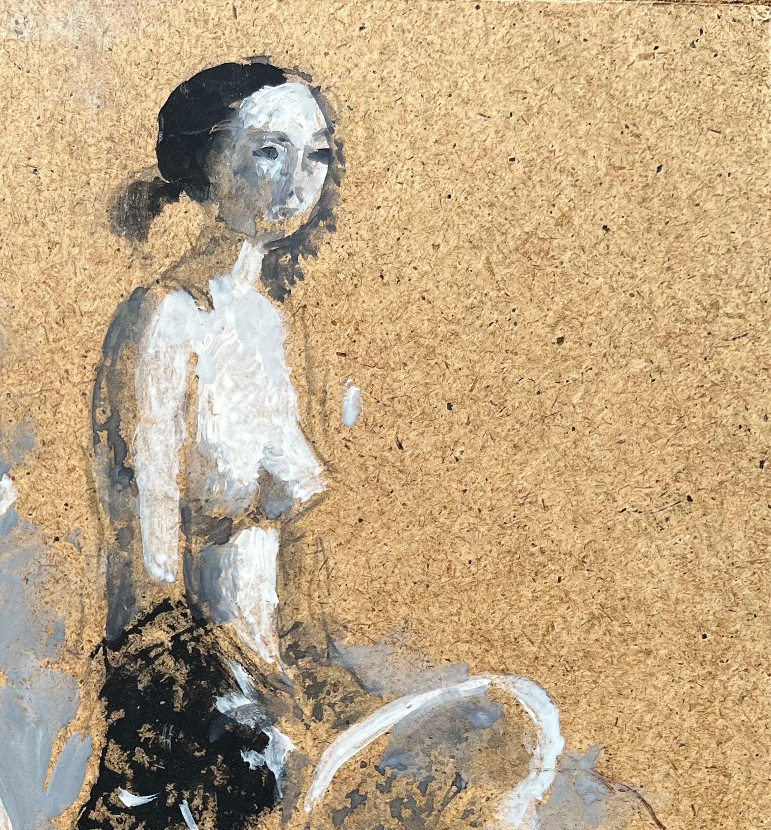 Óleo modernista francés del siglo XX Dos mujeres desnudas con túnicas negras - Painting Moderno de Bernadette Kelly