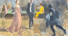 Französisches modernistisches Ölgemälde des 20. Jahrhunderts mit eleganten Figuren in einem Park