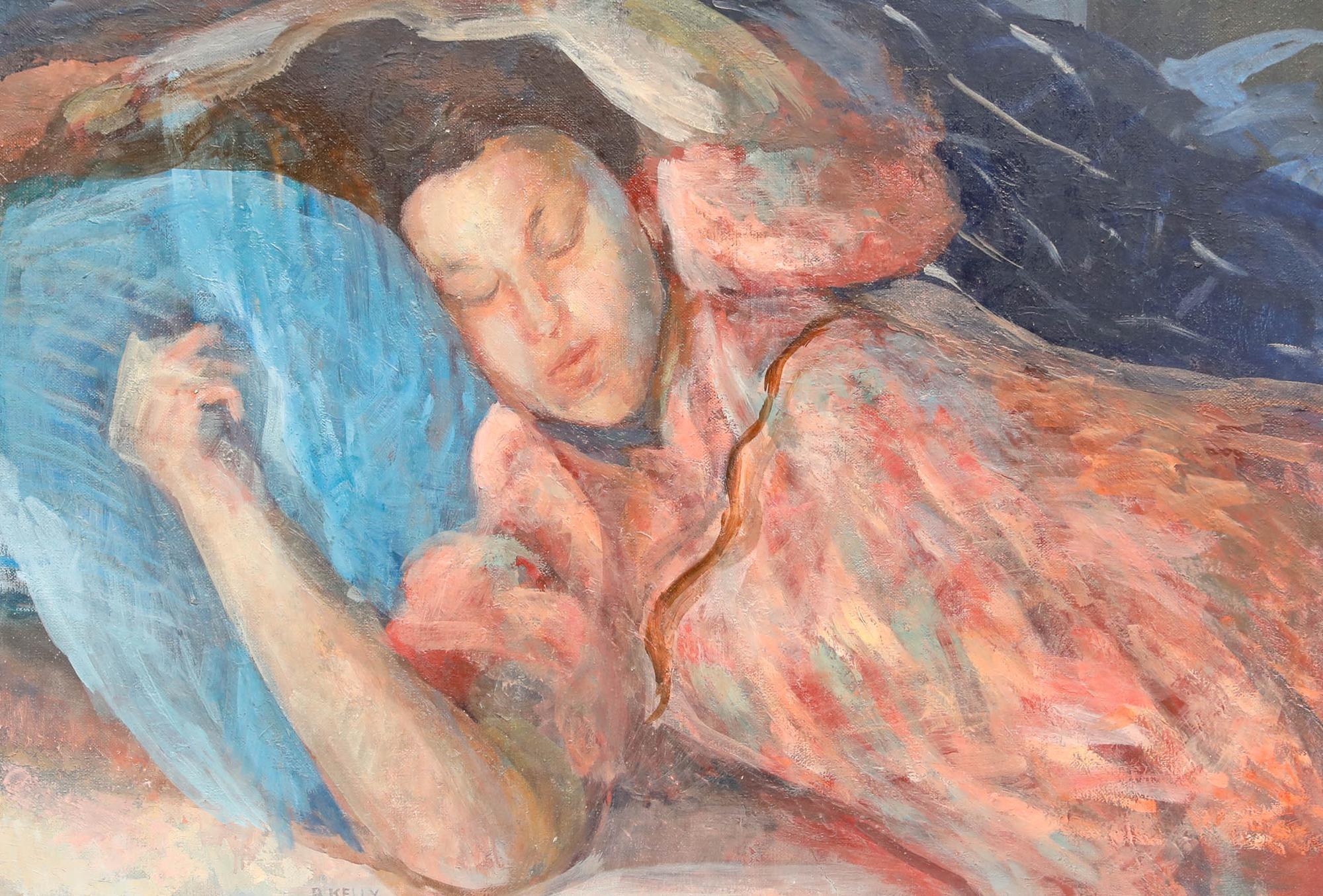 Bernadette Kelly (geb. 1933) - 2008 Öl, schlafendes Mädchen in Rosa im Angebot 1