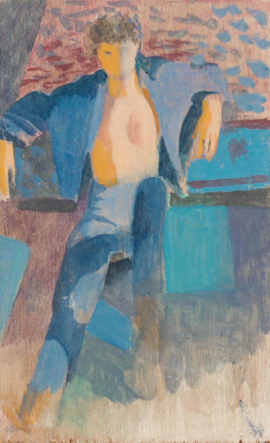 Bernadette Kelly (geb. 1933) - 20. Jahrhundert Öl, Gentleman in Blau im Angebot 1