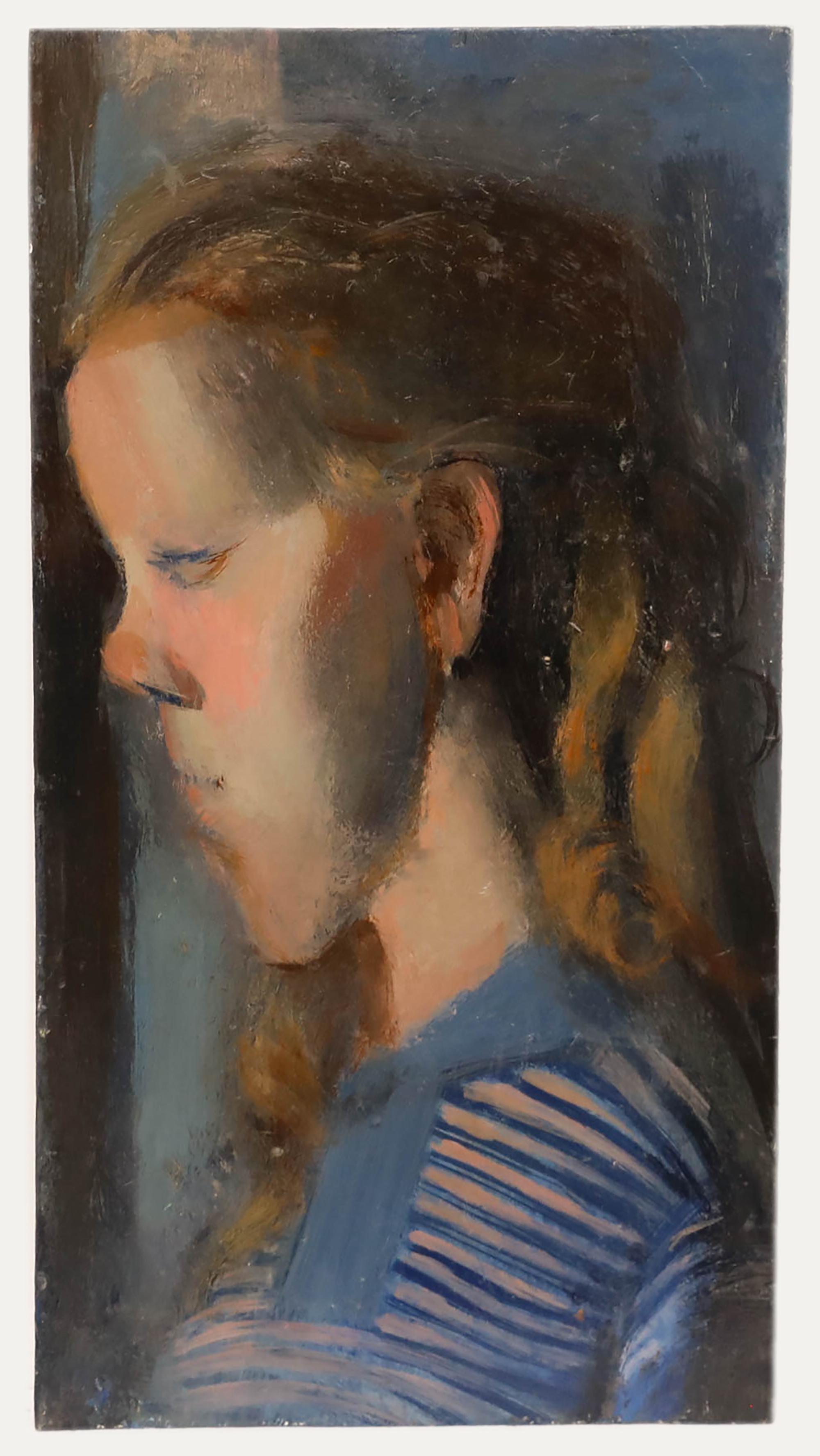 Bernadette Kelly (nata nel 1933) - Olio del XX secolo, Ragazza di profilo in vendita 1