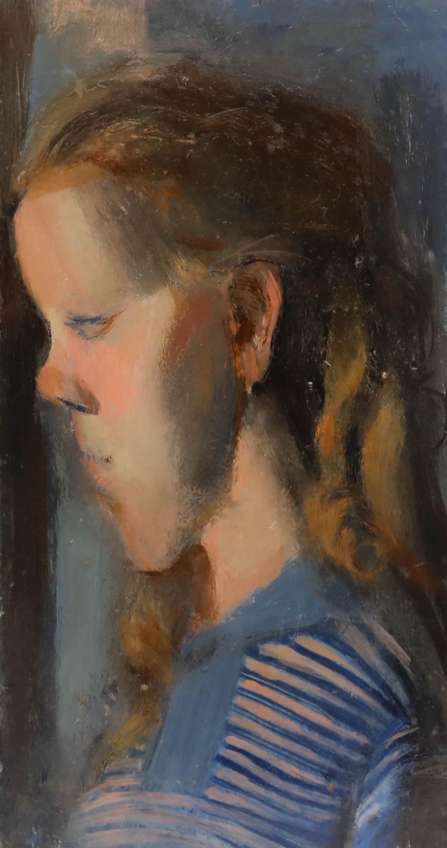 Un affascinante studio di una giovane ragazza immortalata di profilo. Senza segno. A bordo.
