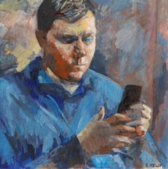 Bernadette Kelly (b.1933) - 20th Century Oil, Man in a Blue Sweater