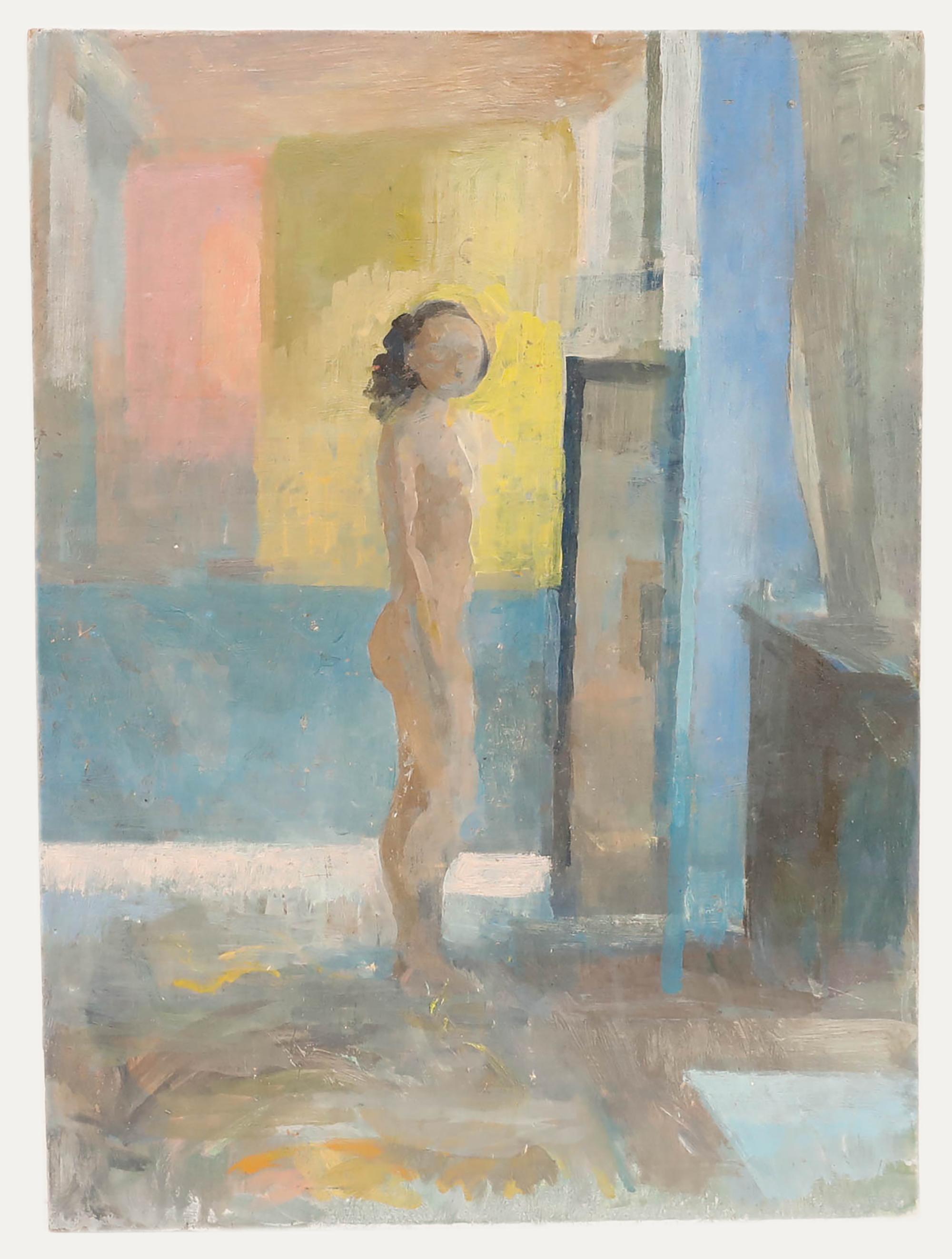 Bernadette Kelly (née en 1933) - 20e siècle Huile, Nu dans la chambre éclairée par le soleil en vente 1