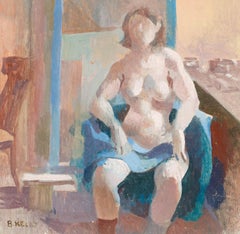 Bernadette Kelly (geb.1933) - 20. Jahrhundert Öl, Akt mit blauer Decke