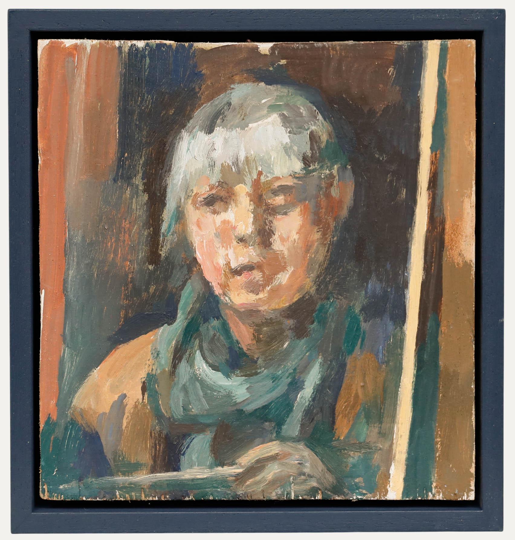 Eine sensible Ölstudie, die eine ältere Dame mit auffallend silbernem Haar darstellt. Nicht signiert. Wunderschön präsentiert in einem individuellen Rahmen. An Bord.