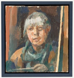 Bernadette Kelly (n.1933) - Siglo XX Óleo, Retrato de una dama de pelo plateado