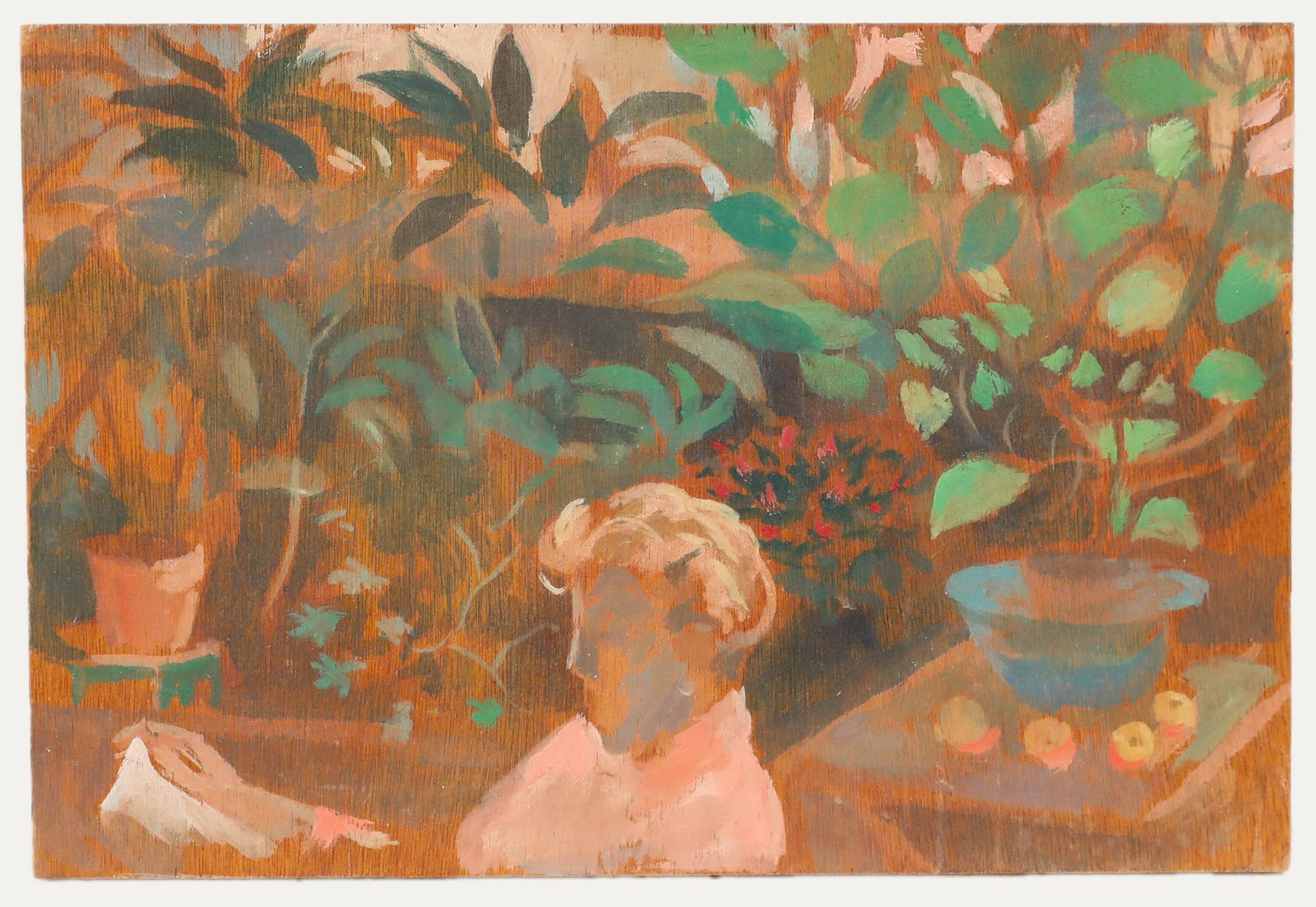Bernadette Kelly (n.1933) - Óleo del siglo XX, Alfarería en el invernadero en venta 1
