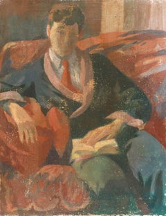 Bernadette Kelly (geb. 1933) - 20. Jahrhundert Öl, Lesung auf dem roten Sofa