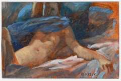 Bernadette Kelly (née en 1933) - Huile du 20e siècle, allongée parmi les feuilles