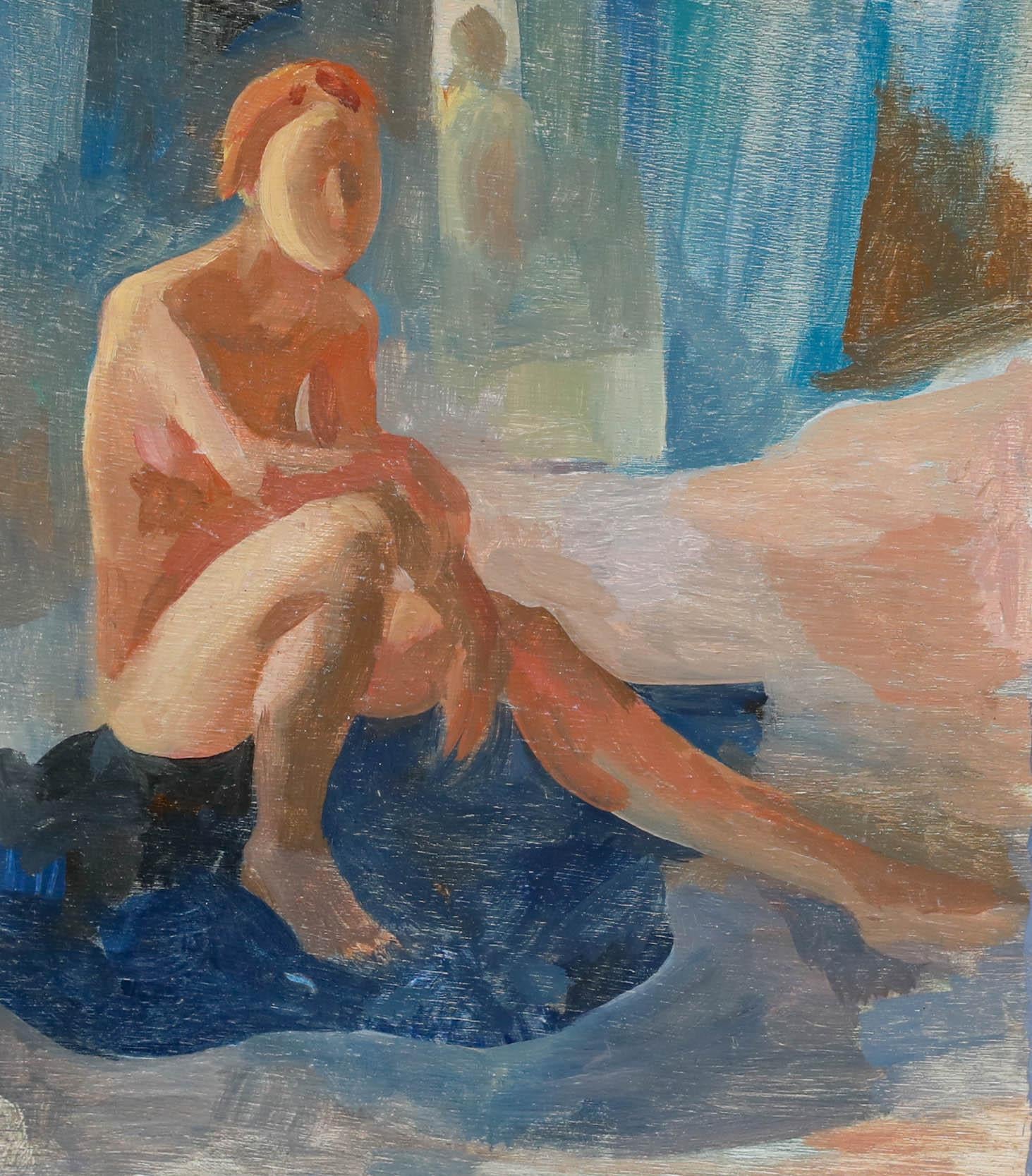 Bernadette Kelly (geb. 1933) - 20. Jahrhundert Ölgemälde, Nackt sitzender Akt im Angebot 1