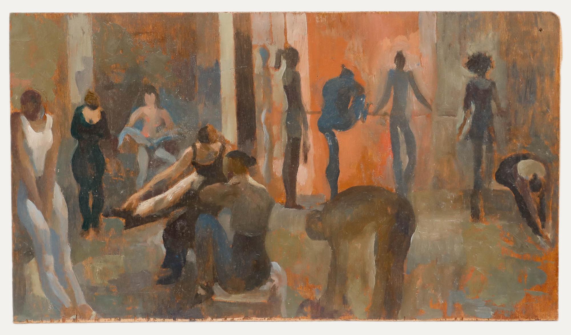 Bernadette Kelly (nata nel 1933) - Olio del 20° secolo, Stretching nello Studio B. 1