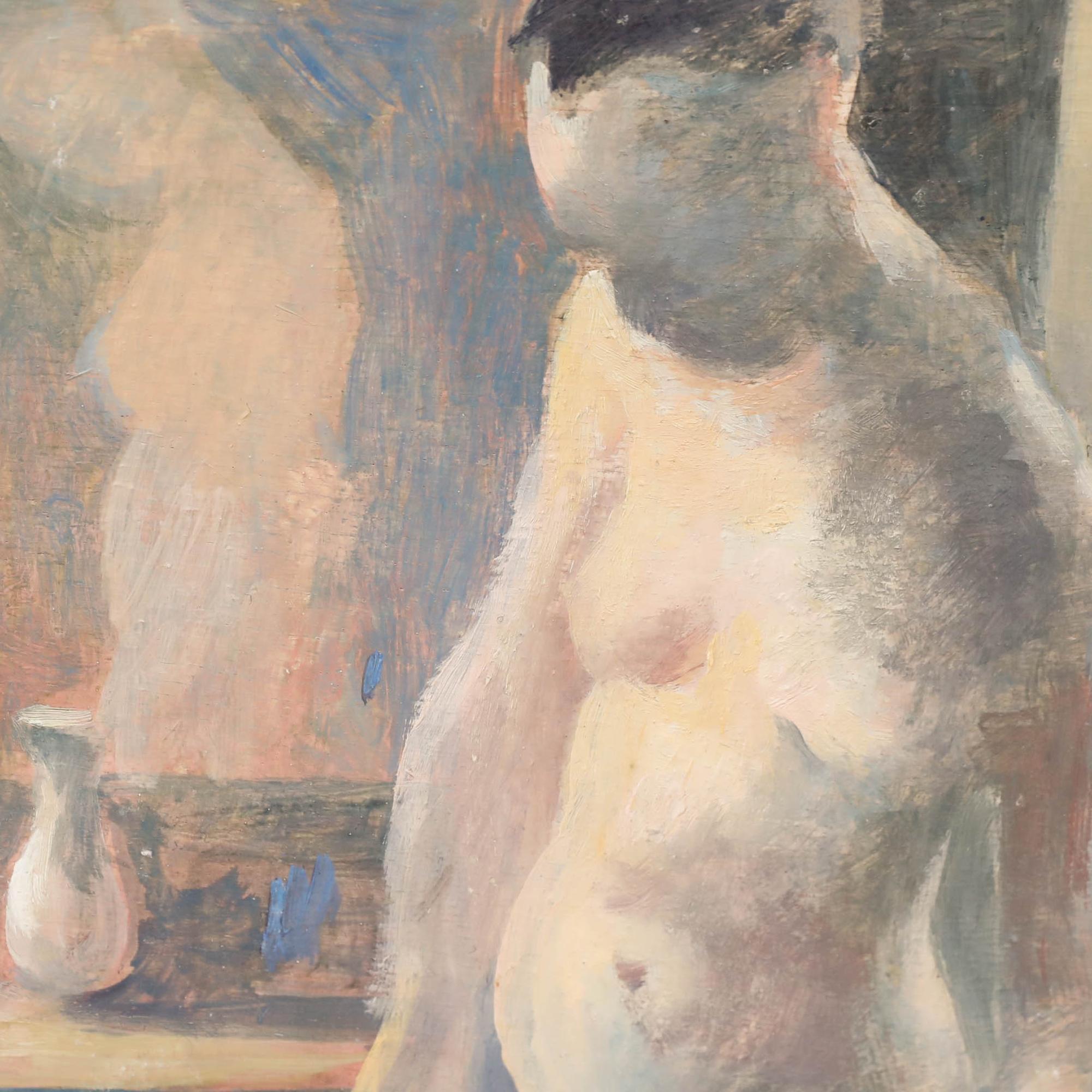 Bernadette Kelly (geb. 1933) - 20. Jahrhundert Ölgemälde, Das blaue Handtuch im Angebot 2