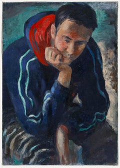 Bernadette Kelly (geb. 1933) – „The Blue Tracksuit“, Ölgemälde des 20. Jahrhunderts