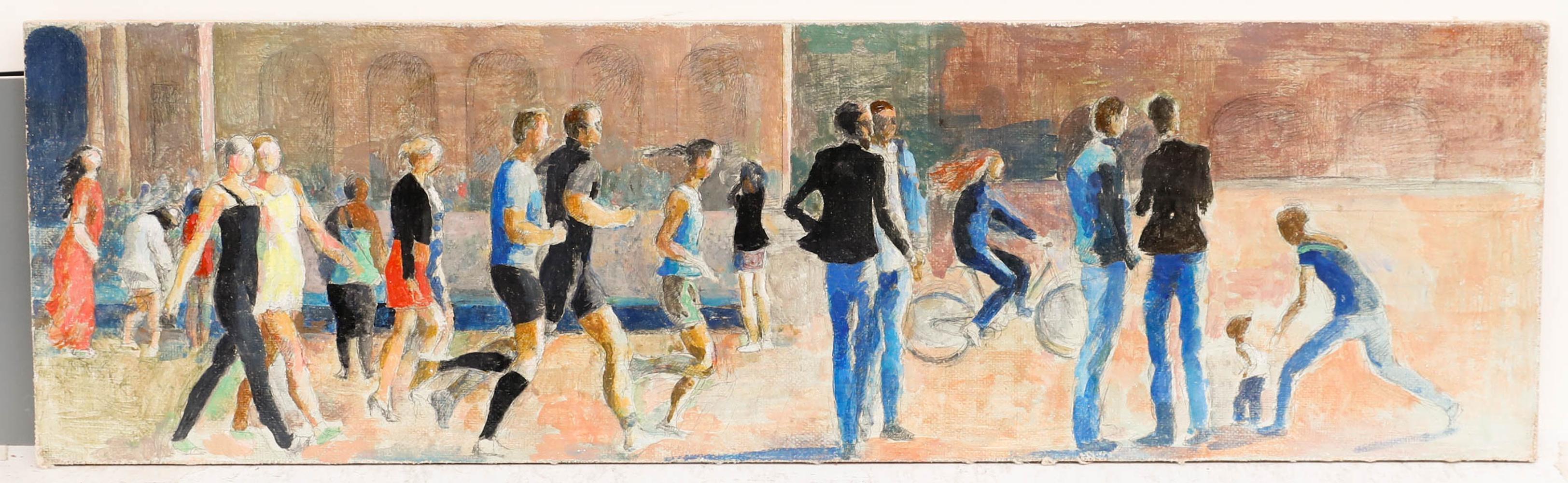 Bernadette Kelly (geb. 1933) - 20. Jahrhundert Ölgemälde, The Morning Rush im Angebot 1