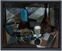 Bernadette Kelly (n.1933) - Cubista Siglo XX Óleo, Naturaleza muerta abstracta