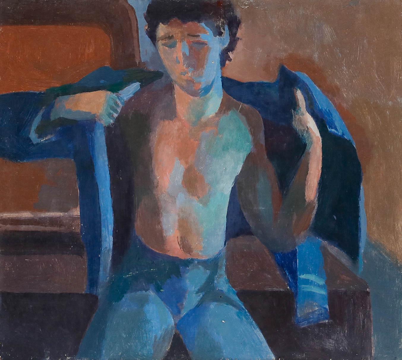 Bernadette Kelly (geb. 1933) - Mitte 20. Jahrhundert Öl, Mann zieht sich an im Angebot 1