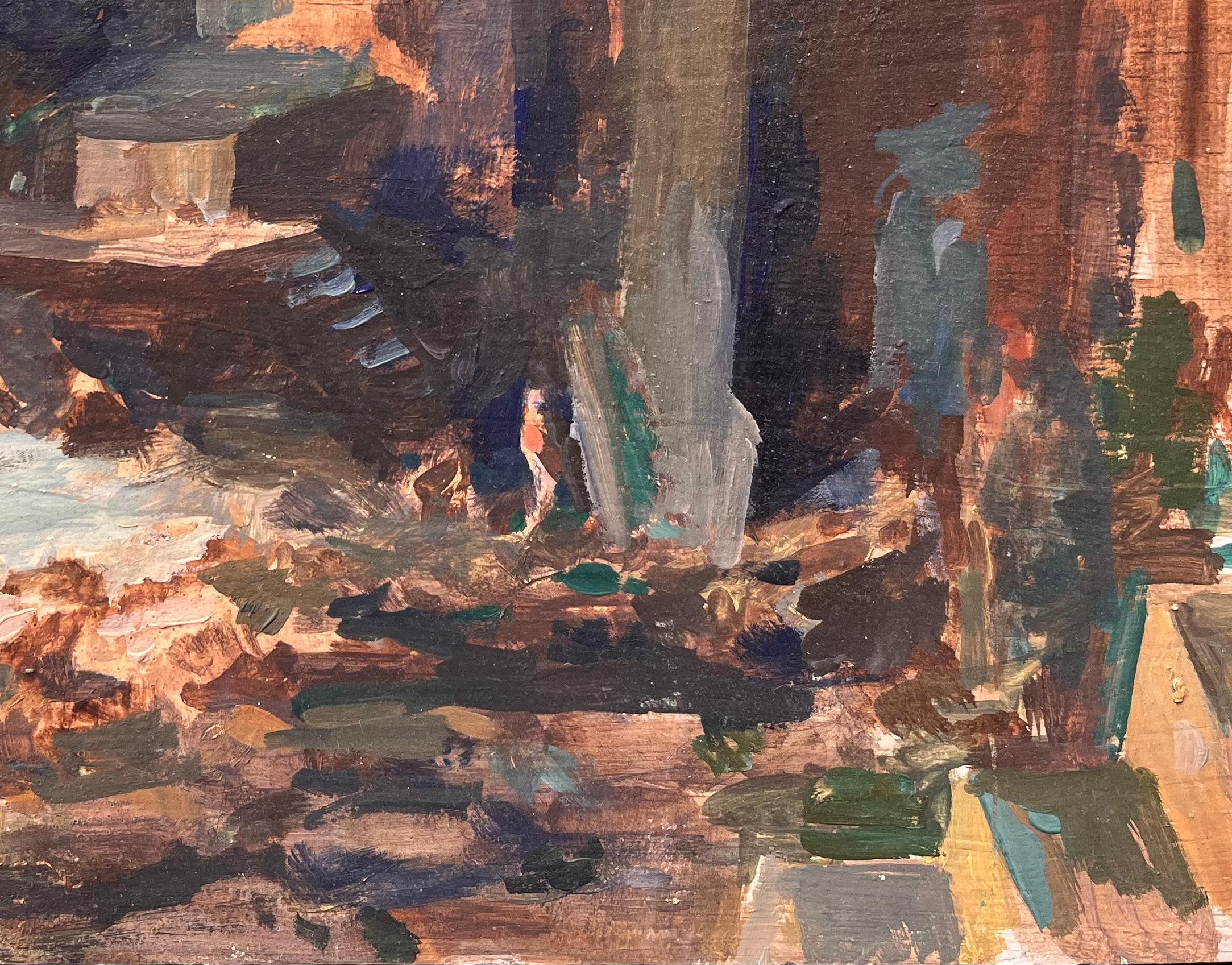 French Impressionist Oil Painting of a Coastal Village with Rocky Shoreline For Sale 3