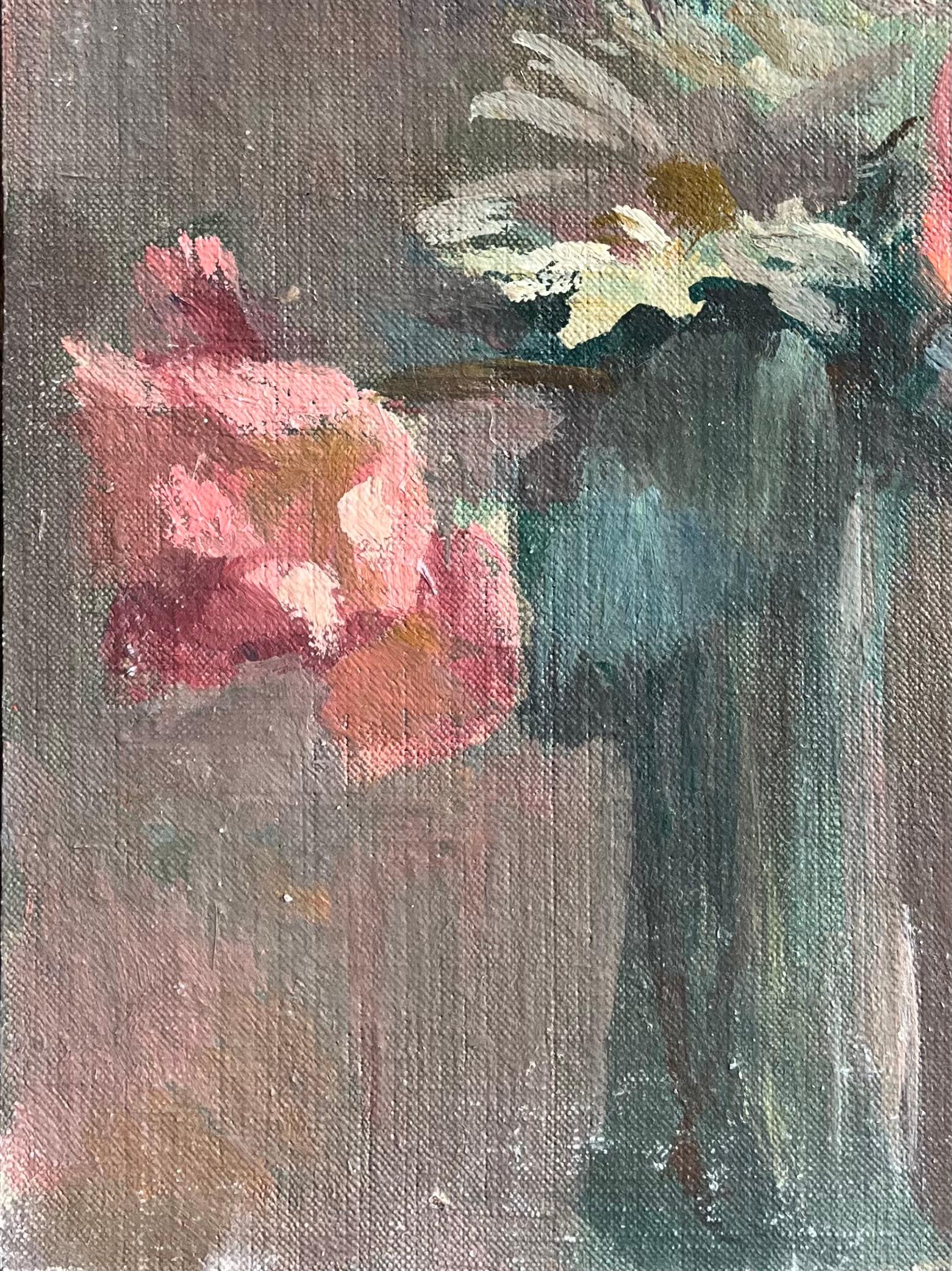 Titolo: Pittura a olio impressionista francese di una natura morta floreale in un vaso
di Bernadette Kelly (francese, nata nel 1933)
Senza segno
Medium: pittura a olio su tavola, senza cornice
Dimensioni del dipinto: 11 pollici (altezza) x 7,75
