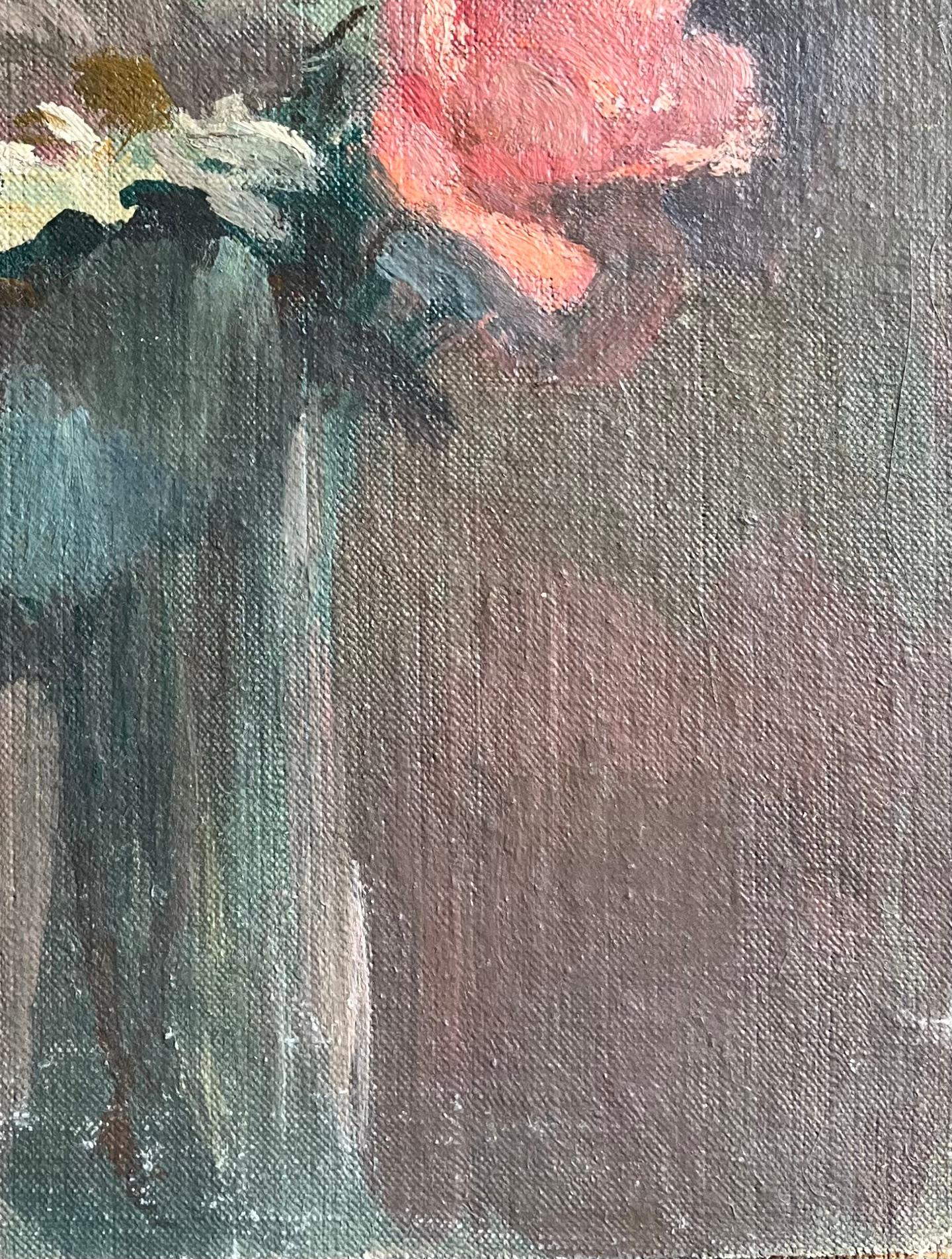 Pittura a olio impressionista francese di una natura morta floreale in un vaso in vendita 1