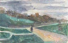 Quadro a olio impressionista francese raffigurante una figura solitaria in un paesaggio di Rolle