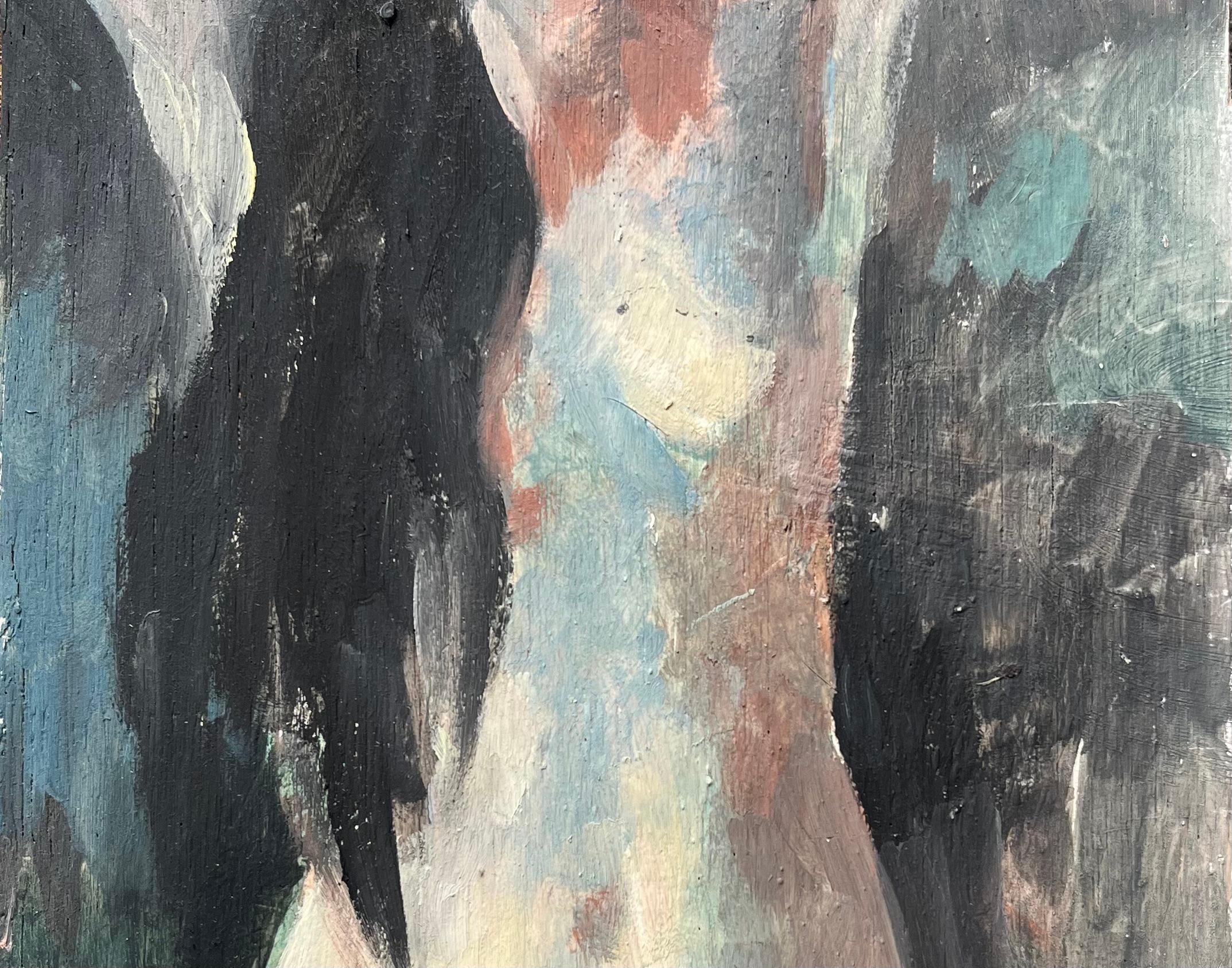 Title: French Impressionist Oil Painting of a Nude Woman with Flowing Hair
by Bernadette Kelly (French b. 1933)
Unsigned
Medium: oil painting on board, unframed
Painting size: 9.75 inches (height) x 5.5 inches (width)
Condition: overall good and