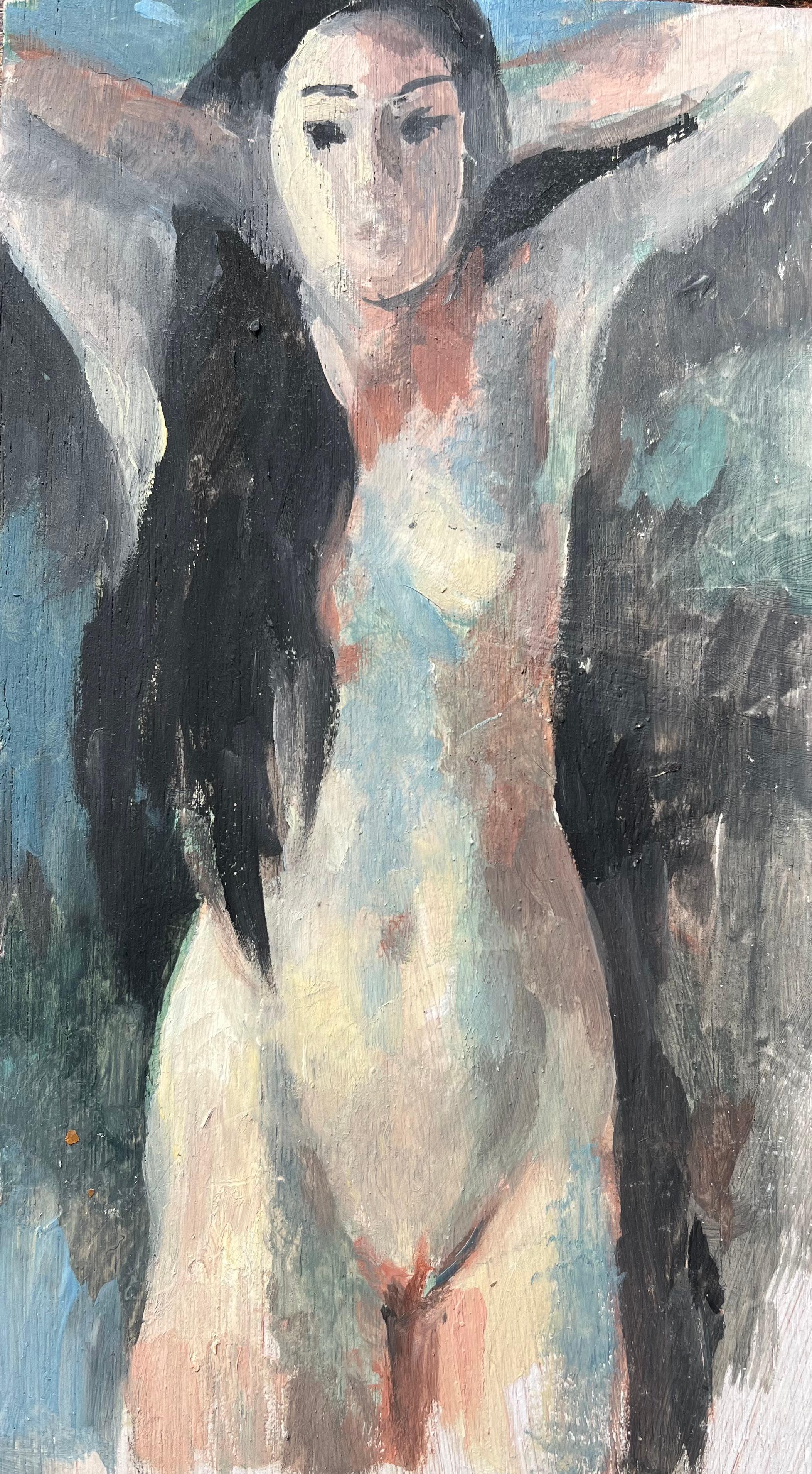 Bernadette Kelly Interior Painting - French Impressionist Oil Painting of a Nude Woman with Flowing Hair