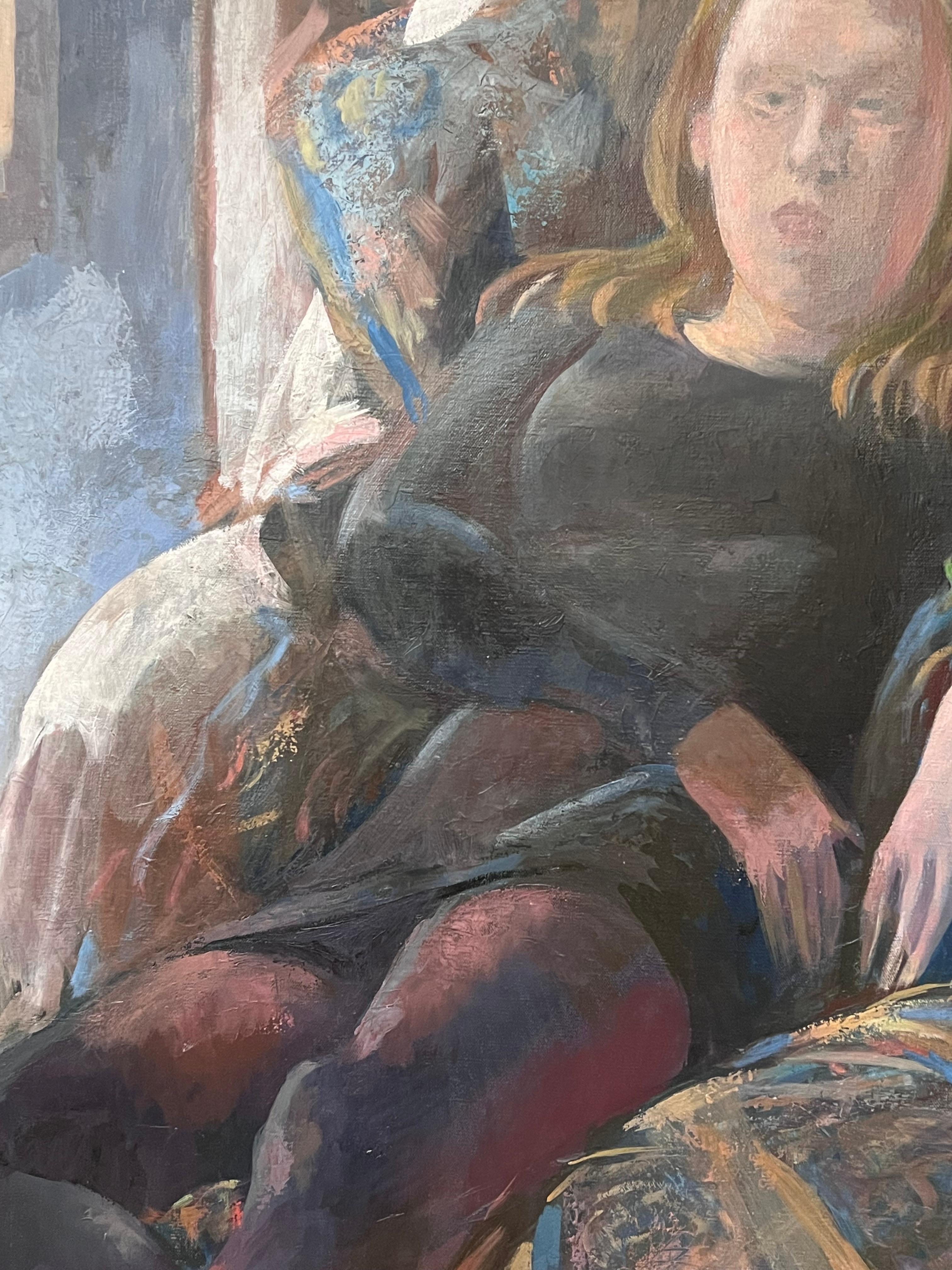 Französisch Impressionist Ölgemälde einer Posed Dame saß in großen Sessel (Moderne), Painting, von Bernadette Kelly